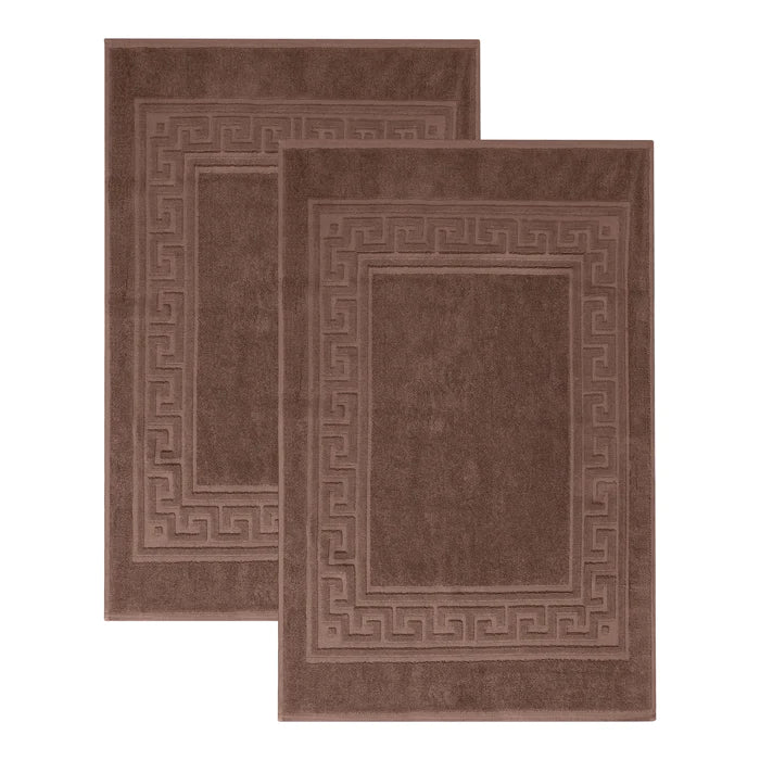Premium Cotton 2-Piece Greek Key Border Bath Mat Set - Ultra Absorbent, Non-Slip Bathroom Rug - Perfect for Modern Bathrooms, Master Suites & Spa-Like Retreats