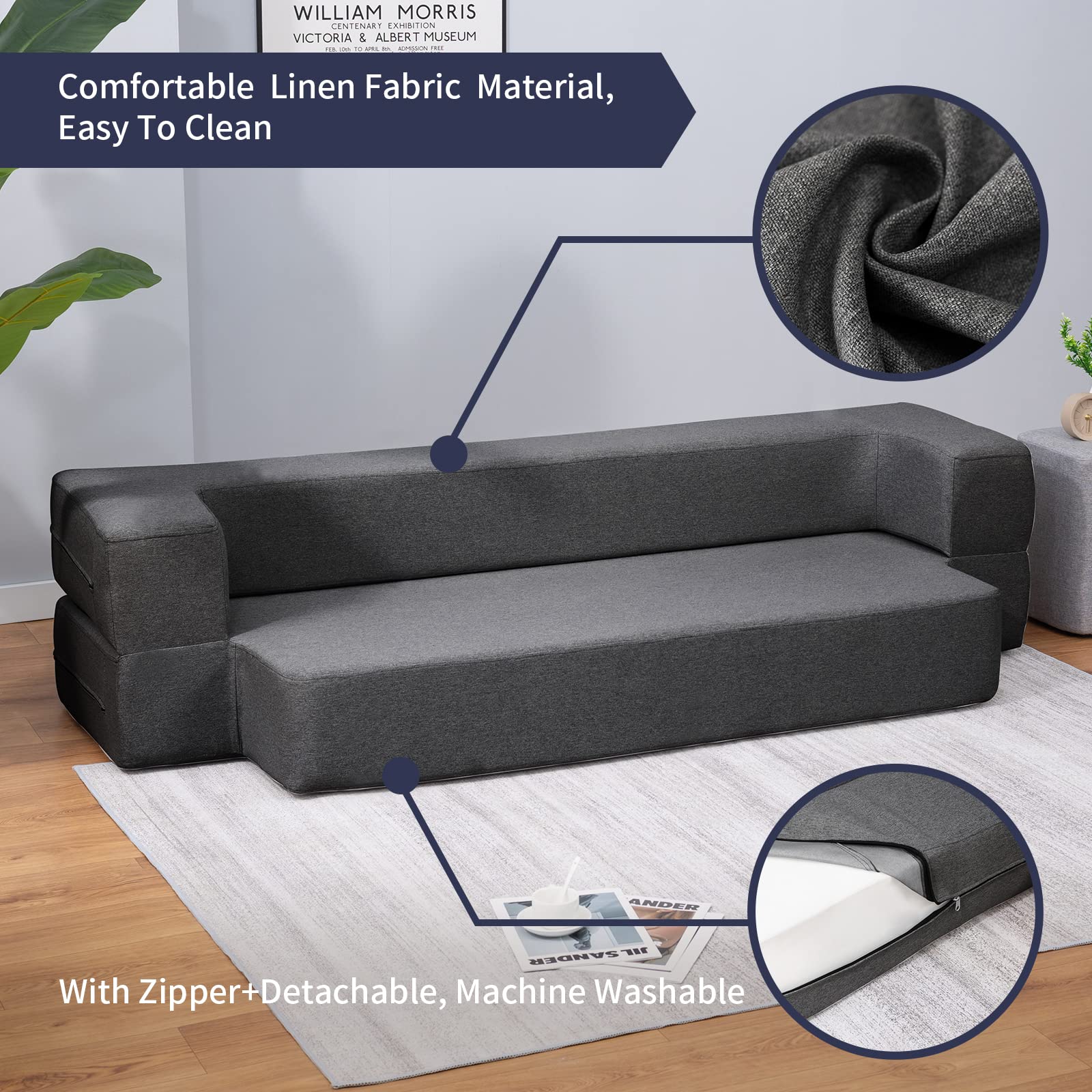 Twin Folding Sofa Bed with Memory Foam Mattress - 8.6