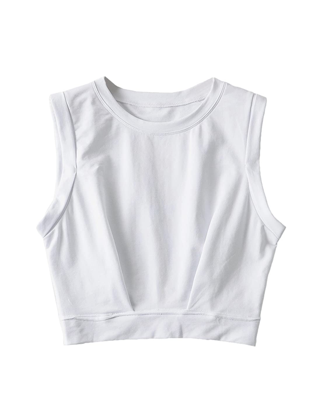 Peaceglad Women's Summer Casual Round Neck Workout Crop Tank Top - Solid Color Sleeveless Athletic Shirt for Yoga, Running & Gym | Breathable & Comfortable Activewear