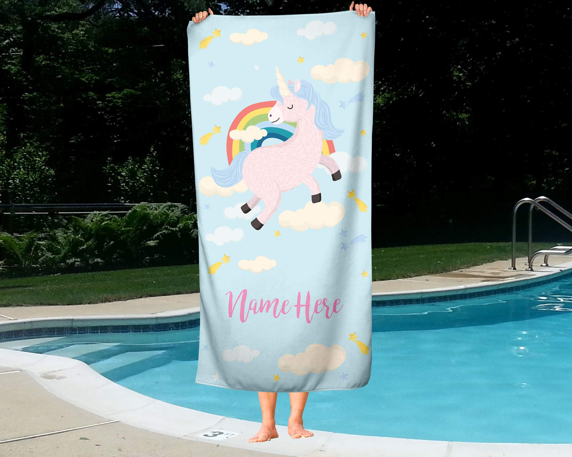 Custom Personalized Unicorn Rainbow Towel - Soft Absorbent Travel Beach Pool & Bath Towel for Adults, Kids, Toddlers, Boys & Girls - Perfect for Swimming, Spa, Gym, Vacation & Gift Giving