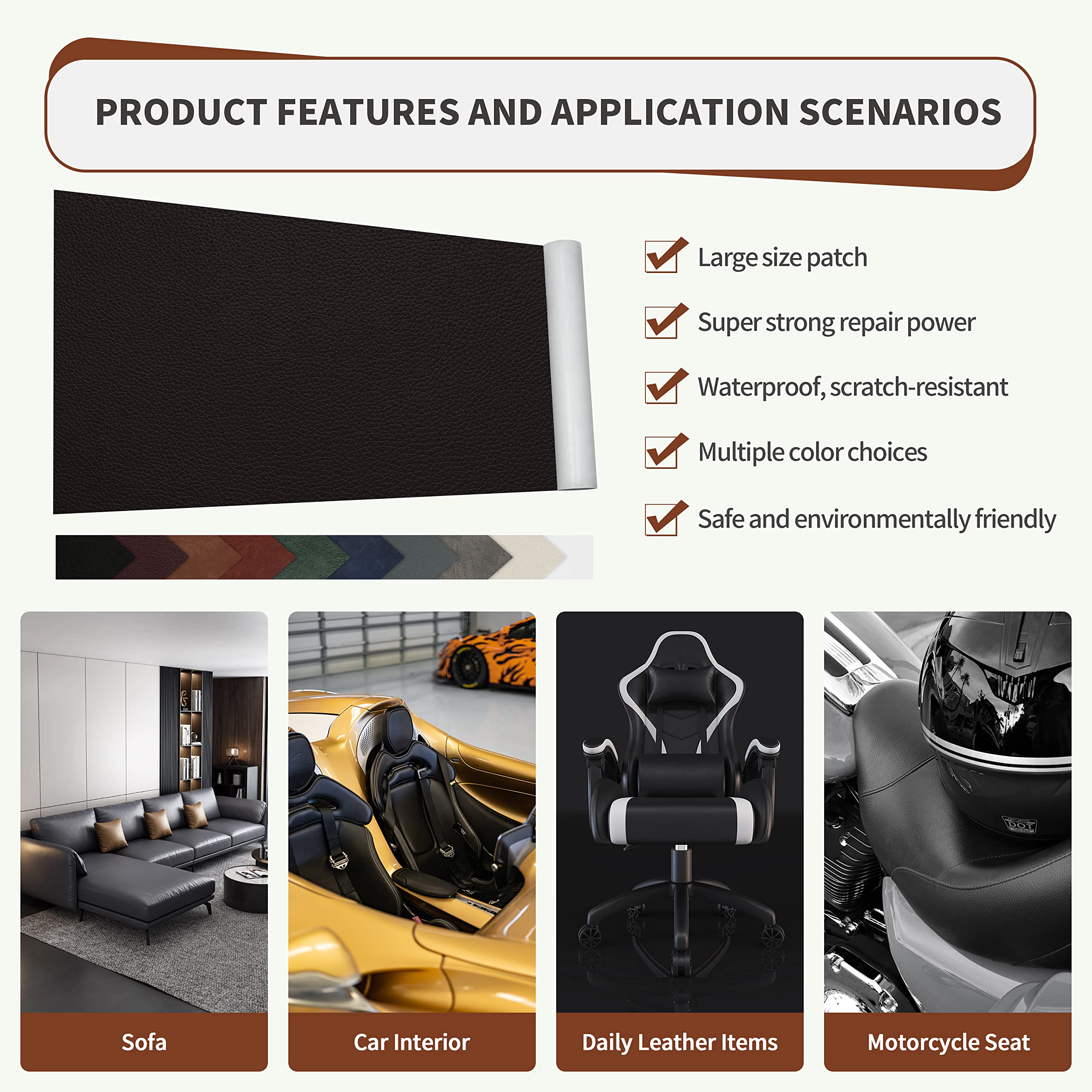 ONine Leather Repair Tape - 16 x 60 Inch Self-Adhesive Waterproof Patch for Furniture, Sofas, Car Seats & Drivers Seat | Dark Brown No.5 | Wear-Resistant Leather Repair Solution for Home & Auto Interior Restoration