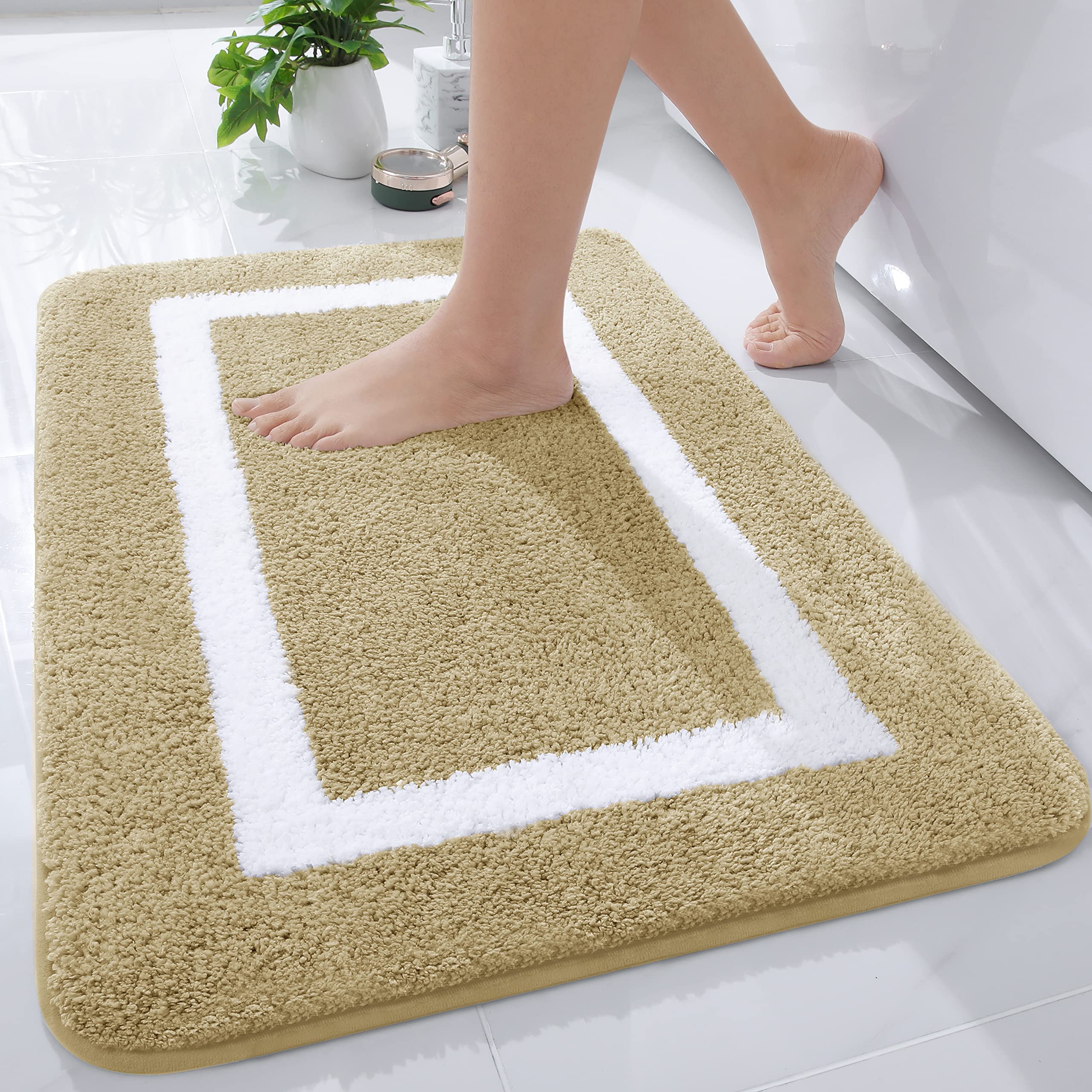 Luxury Super Soft Water Absorbent Microfiber Bathroom Rug Mat - Non-Slip Plush Shaggy Bath Carpet for Bathroom Floor, Tub & Shower - Machine Washable, 20