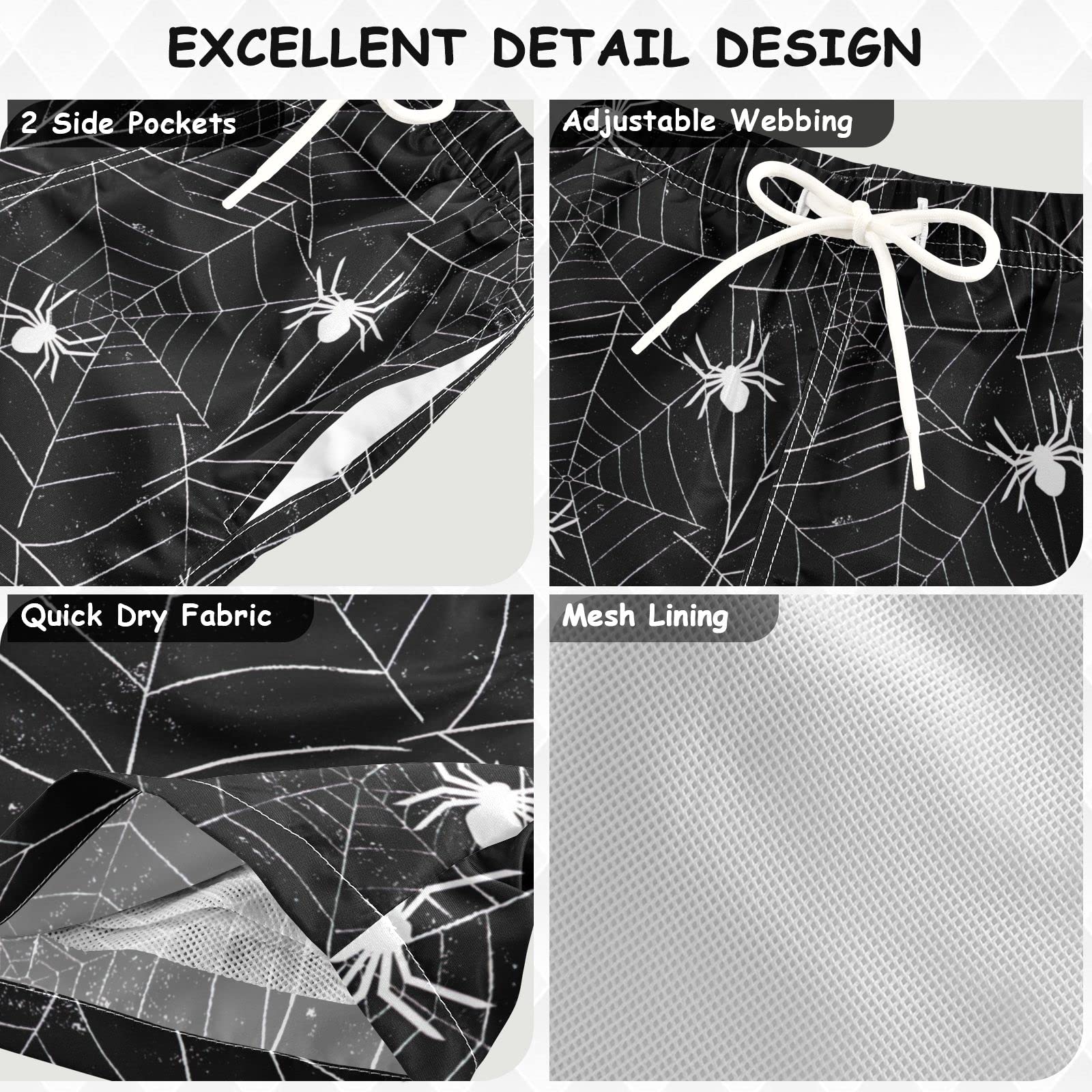 Linqin Spider Web Boys Swim Trunks - Quick Dry Toddler Beach Board Shorts for Kids 2-16 Years | Perfect for Swimming, Surfing & Summer Water Activities