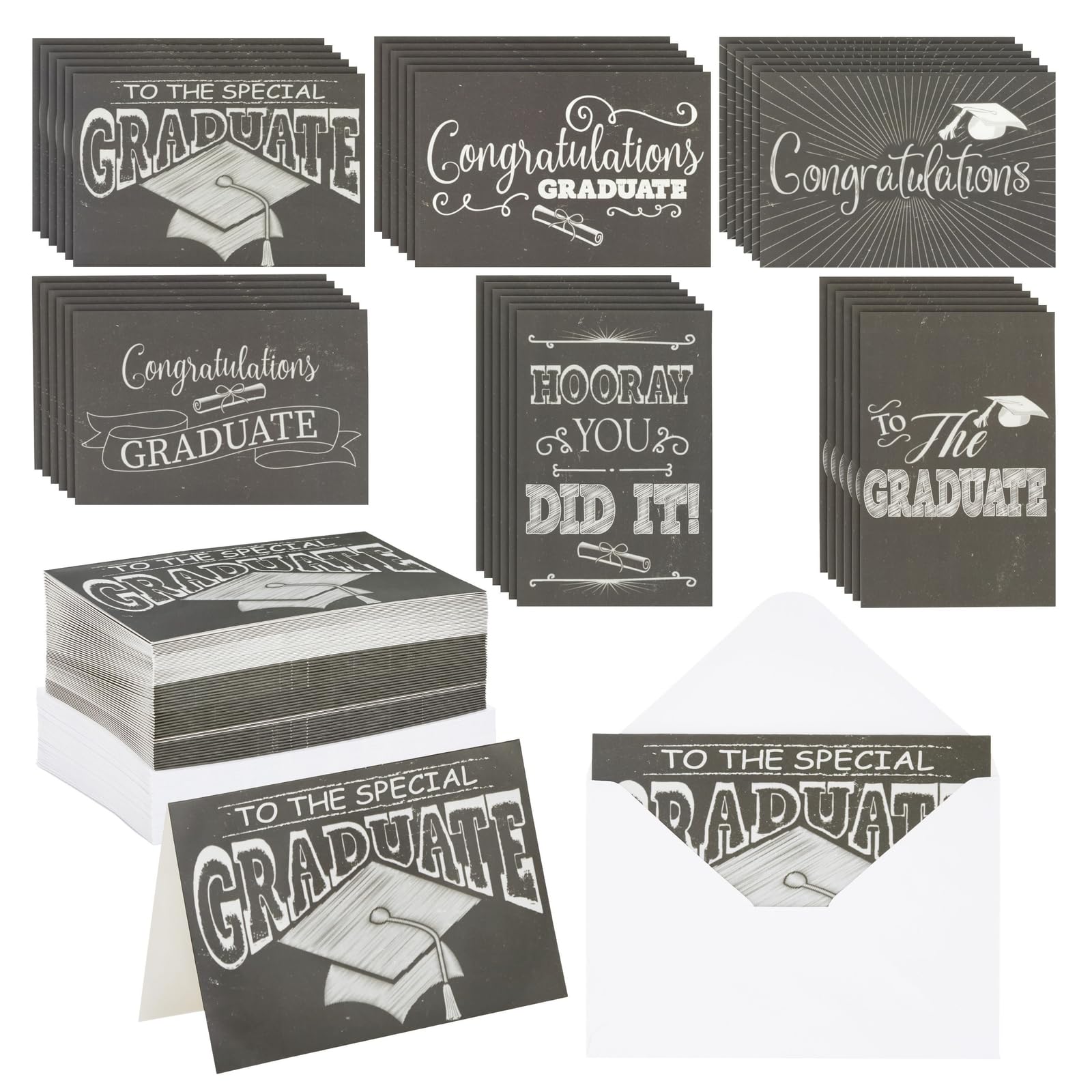 60 Pack Blank Graduation Thank You Cards with Envelopes - 6 Assorted Black & White Designs (4x6 inches) - Bulk Greeting Cards for Graduation Parties, Thank You Notes & School Events