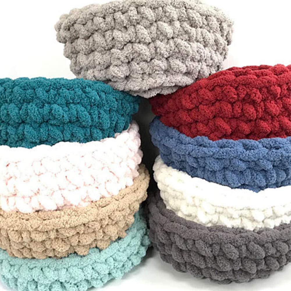 8oz Chunky Chenille Yarn - 100% Polyester Vegan Bulky Jumbo Yarn in Wine Red - Soft Fluffy Throw Yarn for DIY Crochet Blankets, Pet Caves & Cozy Home Decor