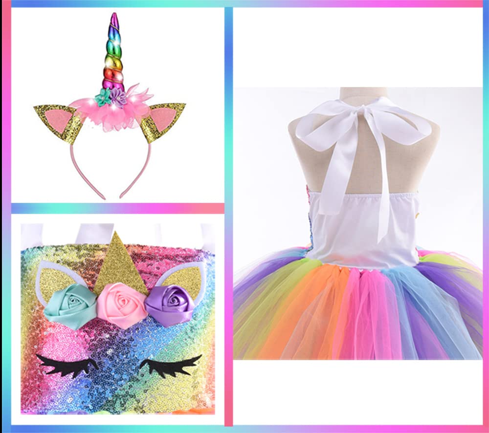 Sparkly Sequin Unicorn Princess Costume for Girls | Light Up Tutu Dress for Birthday Party, Halloween, Christmas | Magical Fairy Tale Dress-Up Play & Photo Shoots