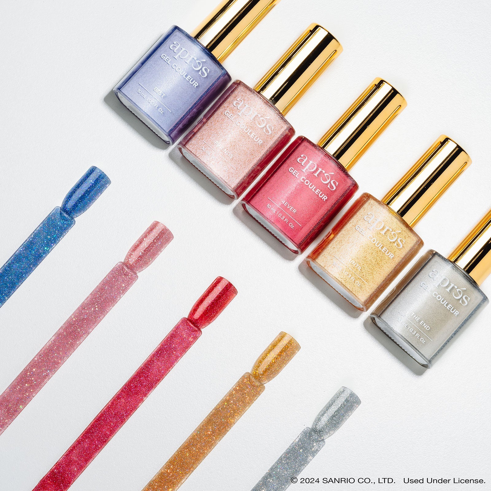 Apres Hello Kitty Best Friends Flash Glitter Gel Color Set - 12 Vibrant Nail Polish Shades for Gel Manicure, Perfect for Parties, Holidays & Special Occasions