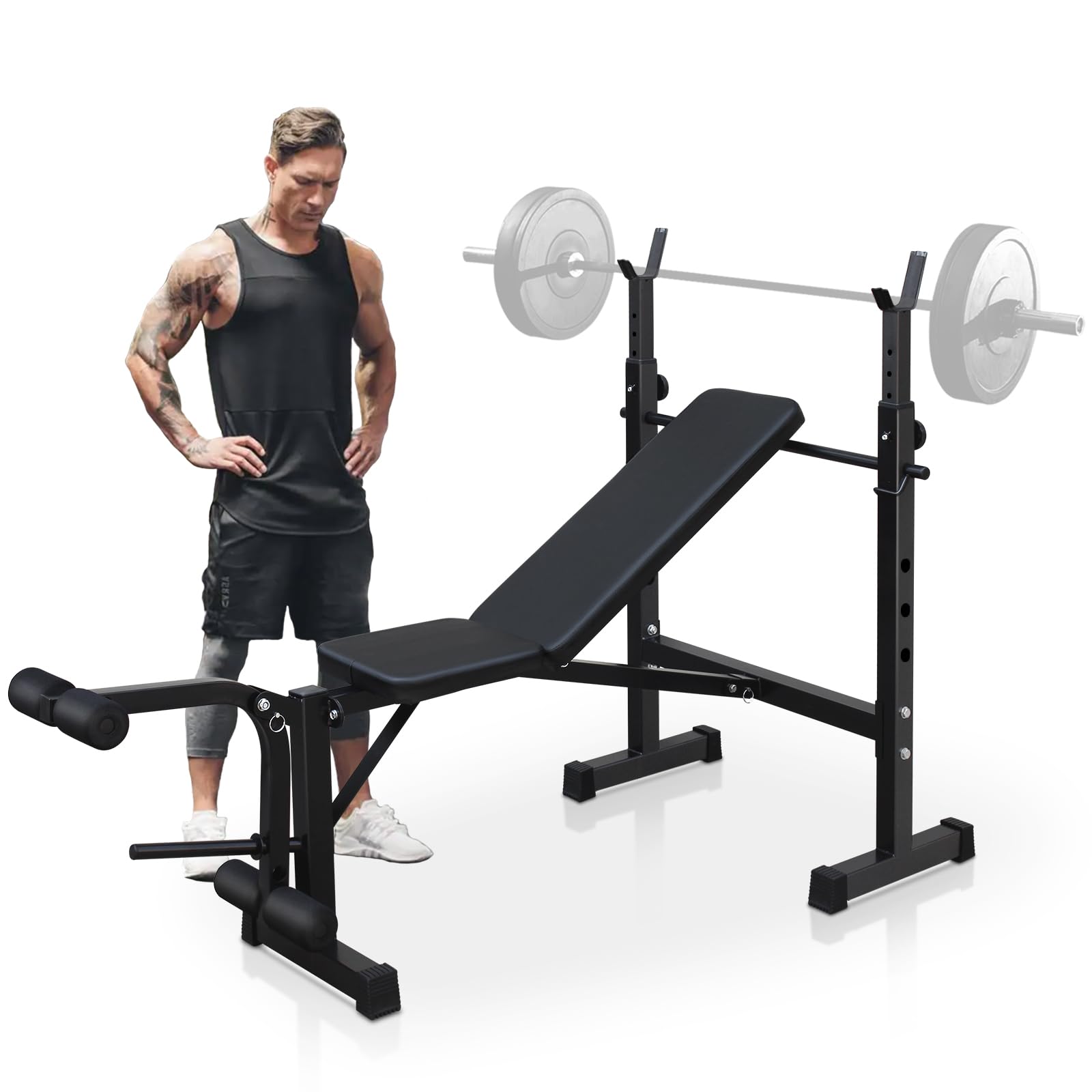 Olympic Weight Bench - Adjustable Folding Bench Press Set with Squat Rack for Home Gym | Full Body Workout Equipment for Strength Training & Fitness