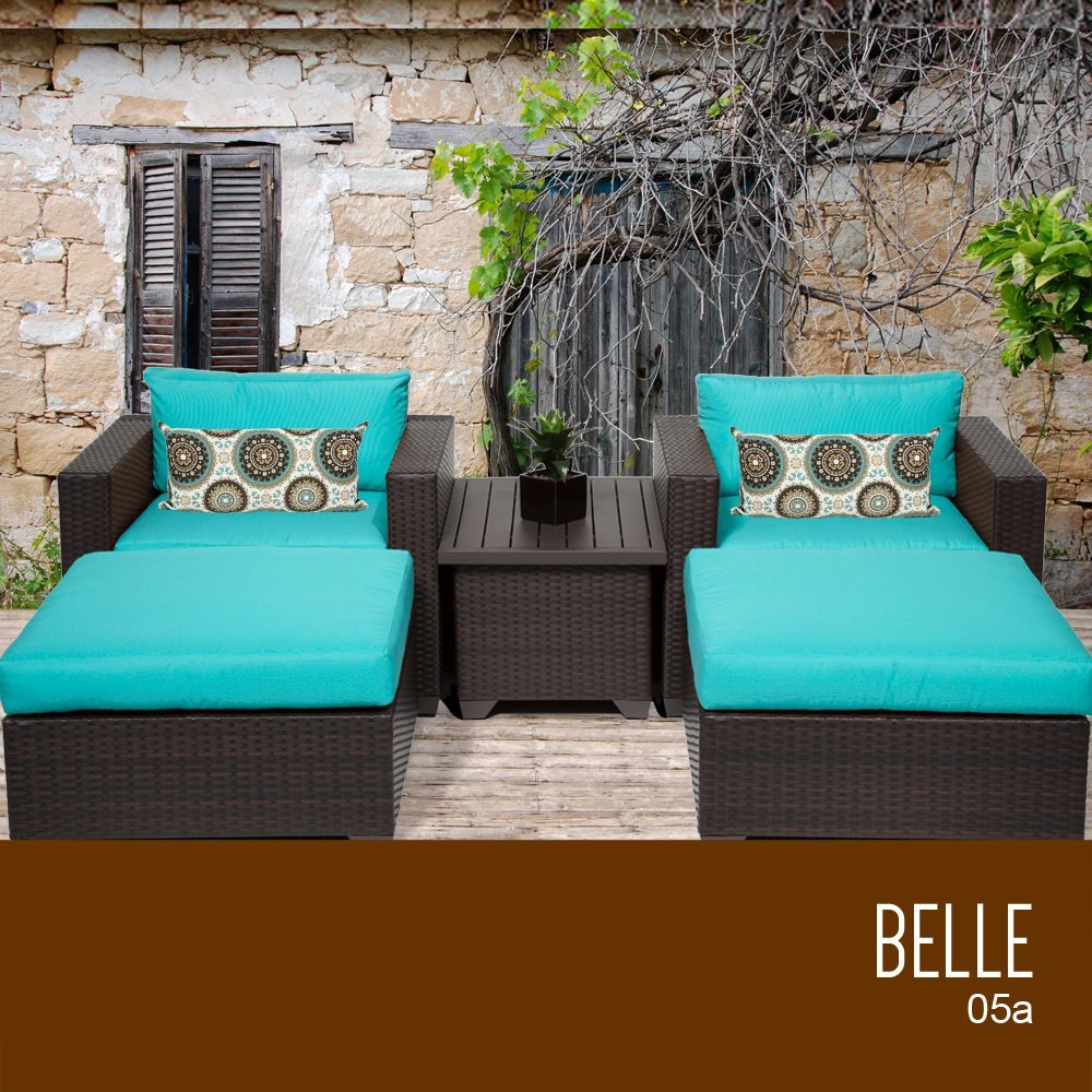 TK Classics 5-Piece Belle Outdoor Wicker Patio Furniture Set - All-Weather Rattan Sofa with Coffee Table - Perfect for Garden, Poolside & Backyard Relaxation (Aruba 05a)