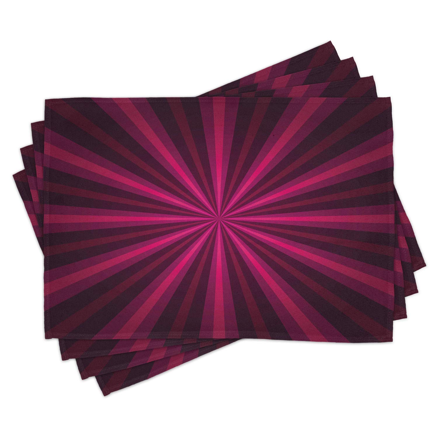 Ambesonne Hot Pink Place Mats Set of 4 - Abstract Starburst Design with Vibrant Radial Lines in Fuchsia & Purple | Washable Fabric Table Mats for Dining Room & Kitchen Decor | Perfect for Dinner Parties, Holiday Meals & Everyday Use