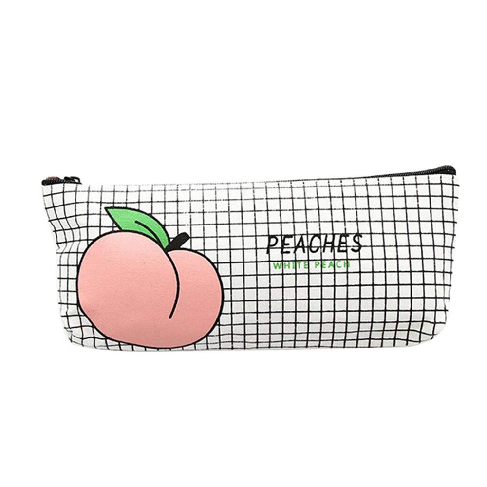 Kaaka Canvas Pencil Case - Cute Peach Zippered Stationery Organizer for School, Office & Travel | Makeup Pouch, Coin Purse & Student Gift Idea | Perfect for Backpack, Desk & Daily Essentials Storage