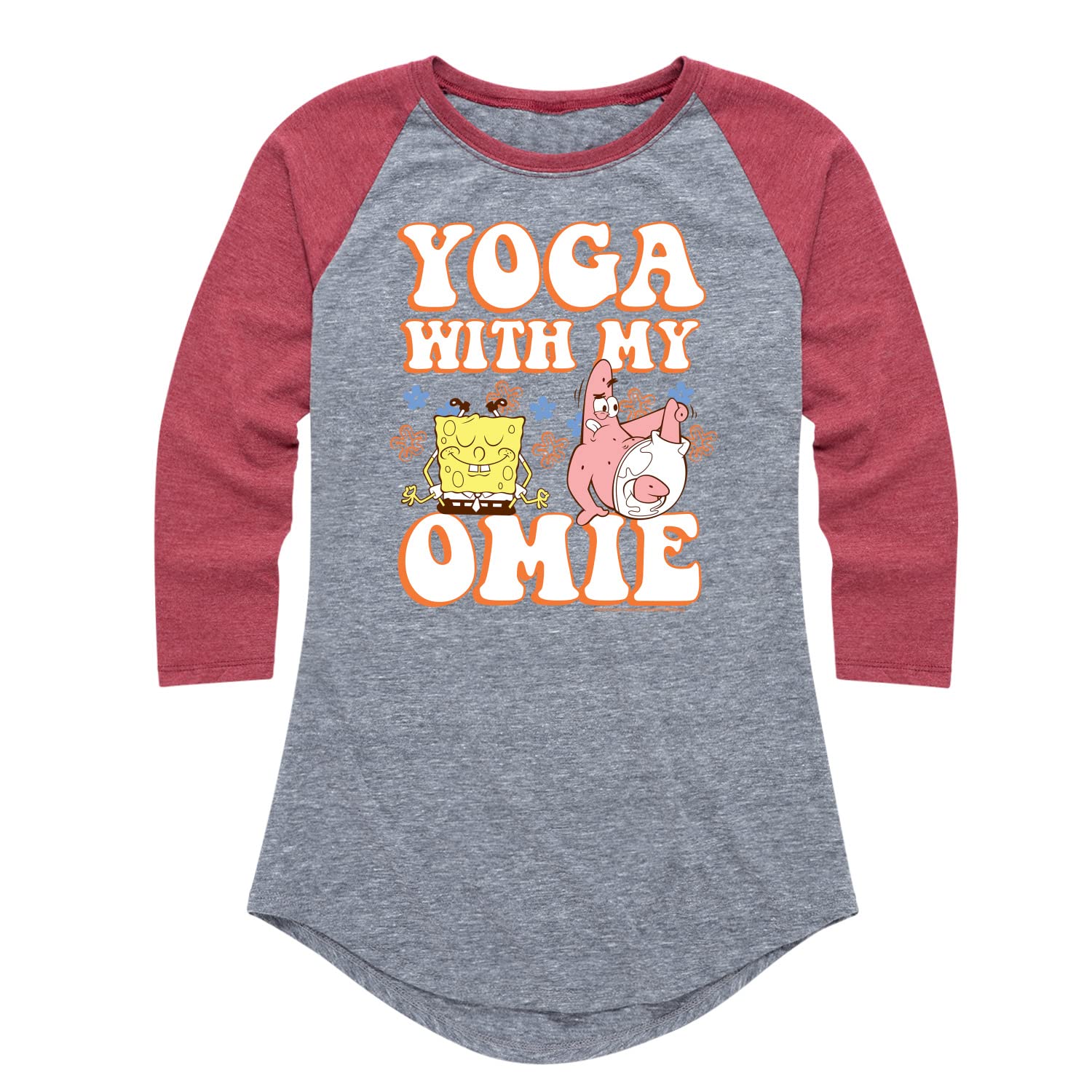Spongebob Squarepants Women's Raglan Graphic T-Shirt - Yoga with My Omie - Soft Hybrid Apparel for Women - Perfect for Yoga, Workouts & Casual Wear