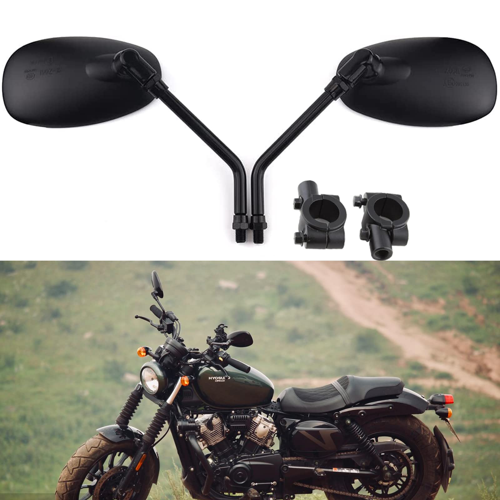 Universal 10mm Black Motorcycle Rear View Side Mirrors - 7/8