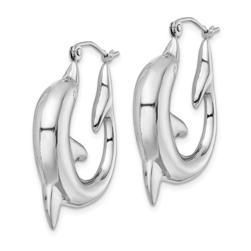 925 Sterling Silver Dolphin Hoop Earrings - 32mm x 23mm Puffed Shrimp Design | Elegant Dangle Earrings for Women | Perfect for Beach Parties, Summer Outfits & Gift Giving