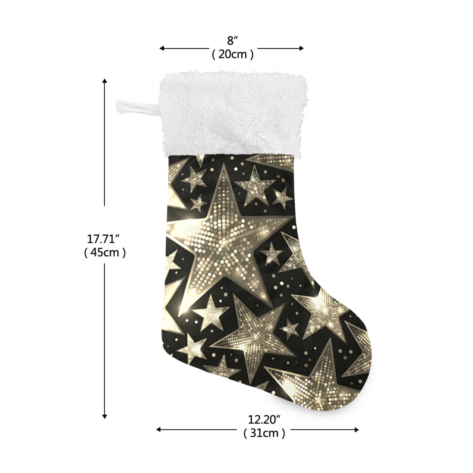 2 Pack Silver White Sparkling Star Sequins Christmas Stockings - Large 18x8 Inch Burlap Plush Faux Fur Cuff Stocking for Fireplace, Bed, Stairs, Xmas Tree Decor - Perfect for Holiday Parties & Festive Home Decor
