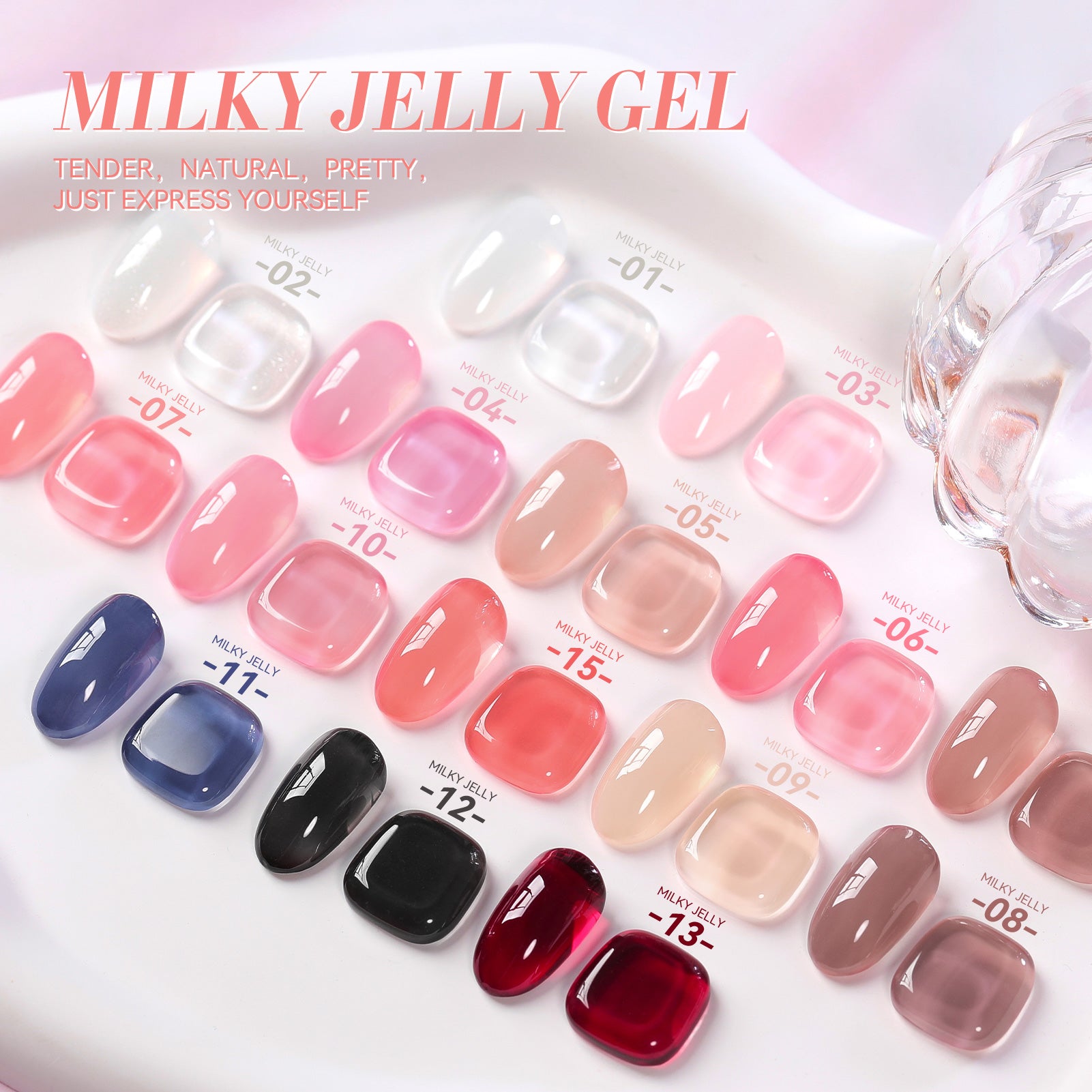 Hema Free Milky Jelly Gel Polish #15 - 15ml Long Lasting Nail Polish for Manicure & Pedicure - Perfect for Salon, Home Use & Nail Art Designs