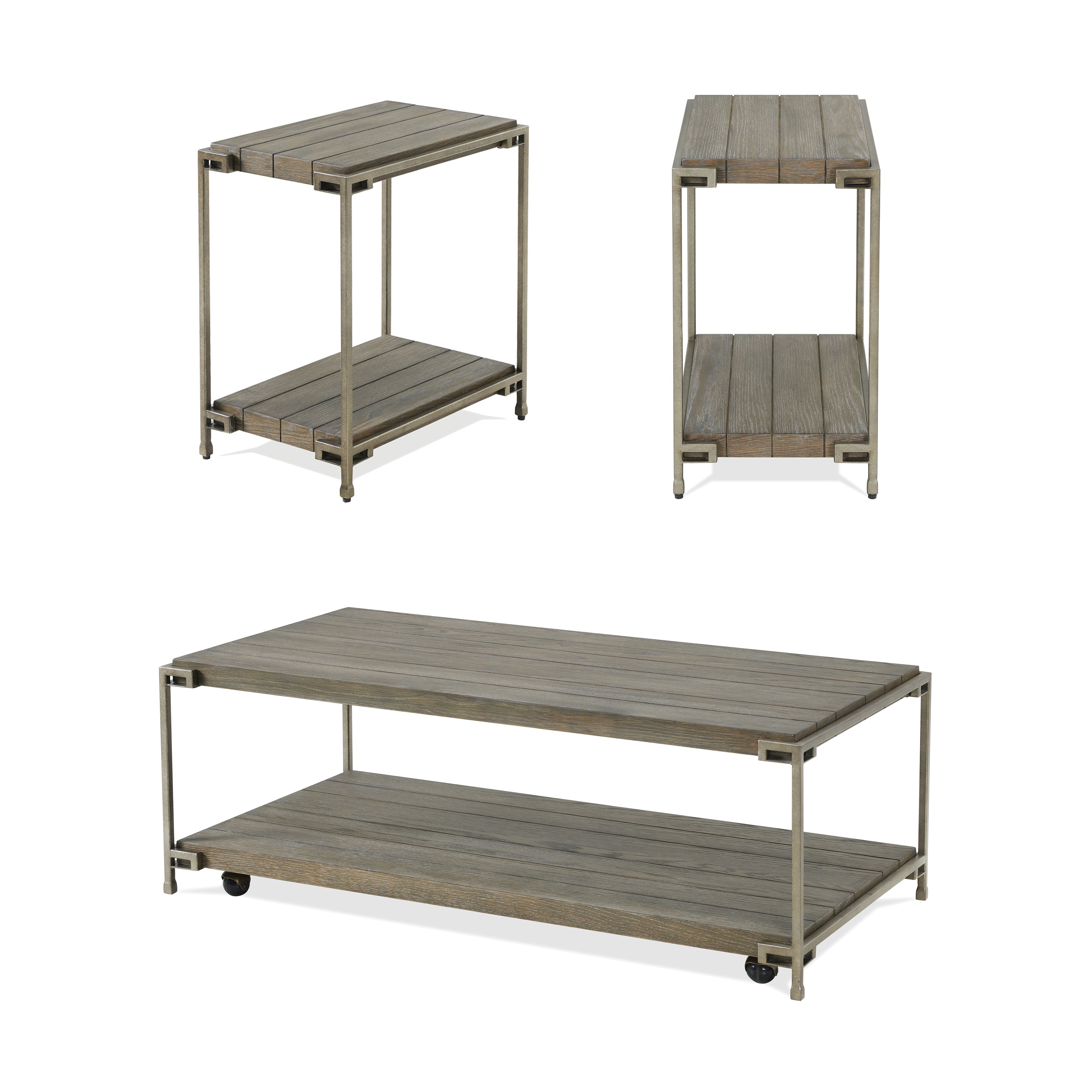 Roundhill Furniture Corbeta 3-Piece Metal Frame Coffee Table Set with 2 End Tables - Distressed Graphite Finish for Living Room, Lounge & Patio Decor