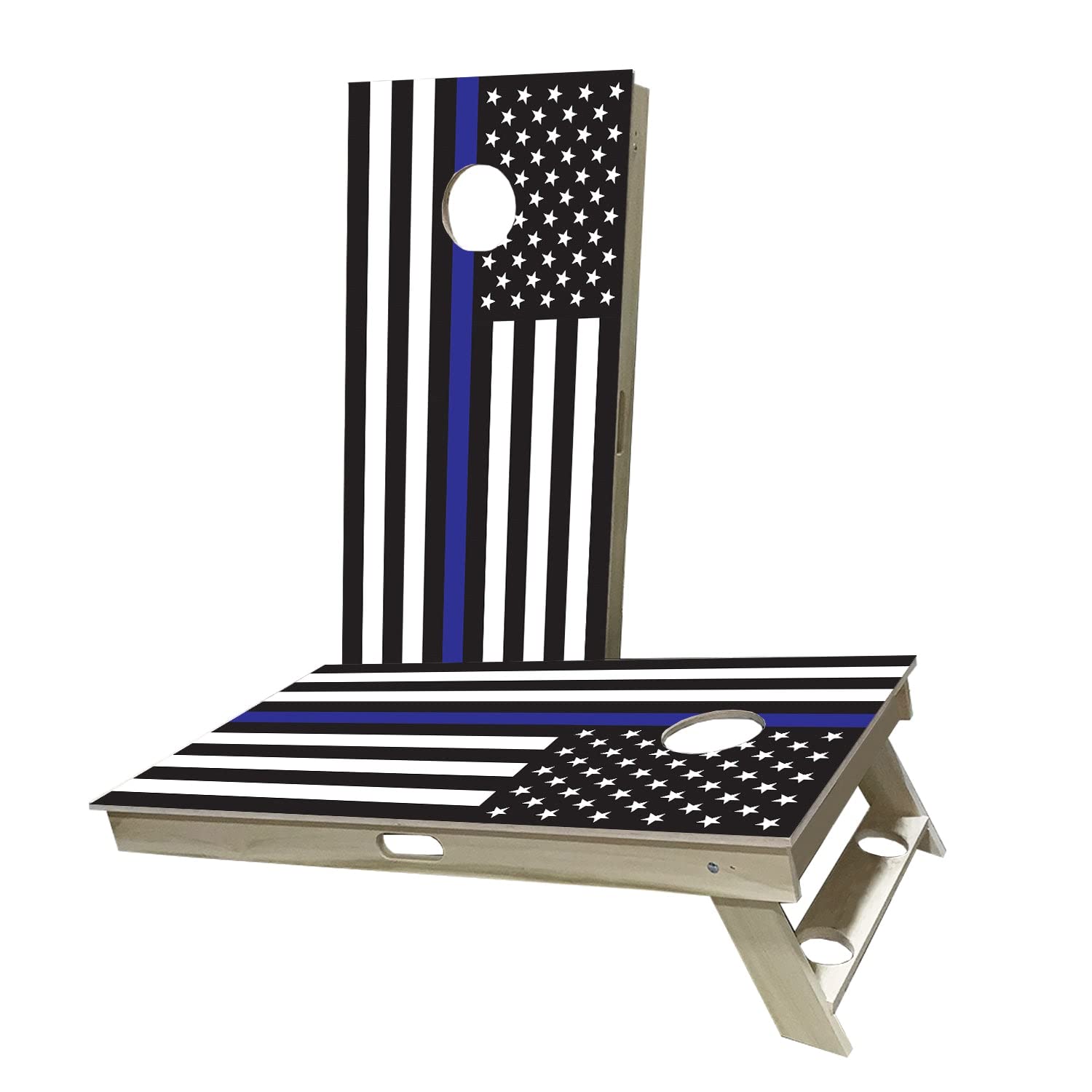 Skip's Garage USA Thin Blue Line Cornhole Board Set - 2 Boards & 8 Bags - Custom Size & Accessories - Outdoor Lawn Games for Backyard, Tailgating & Parties