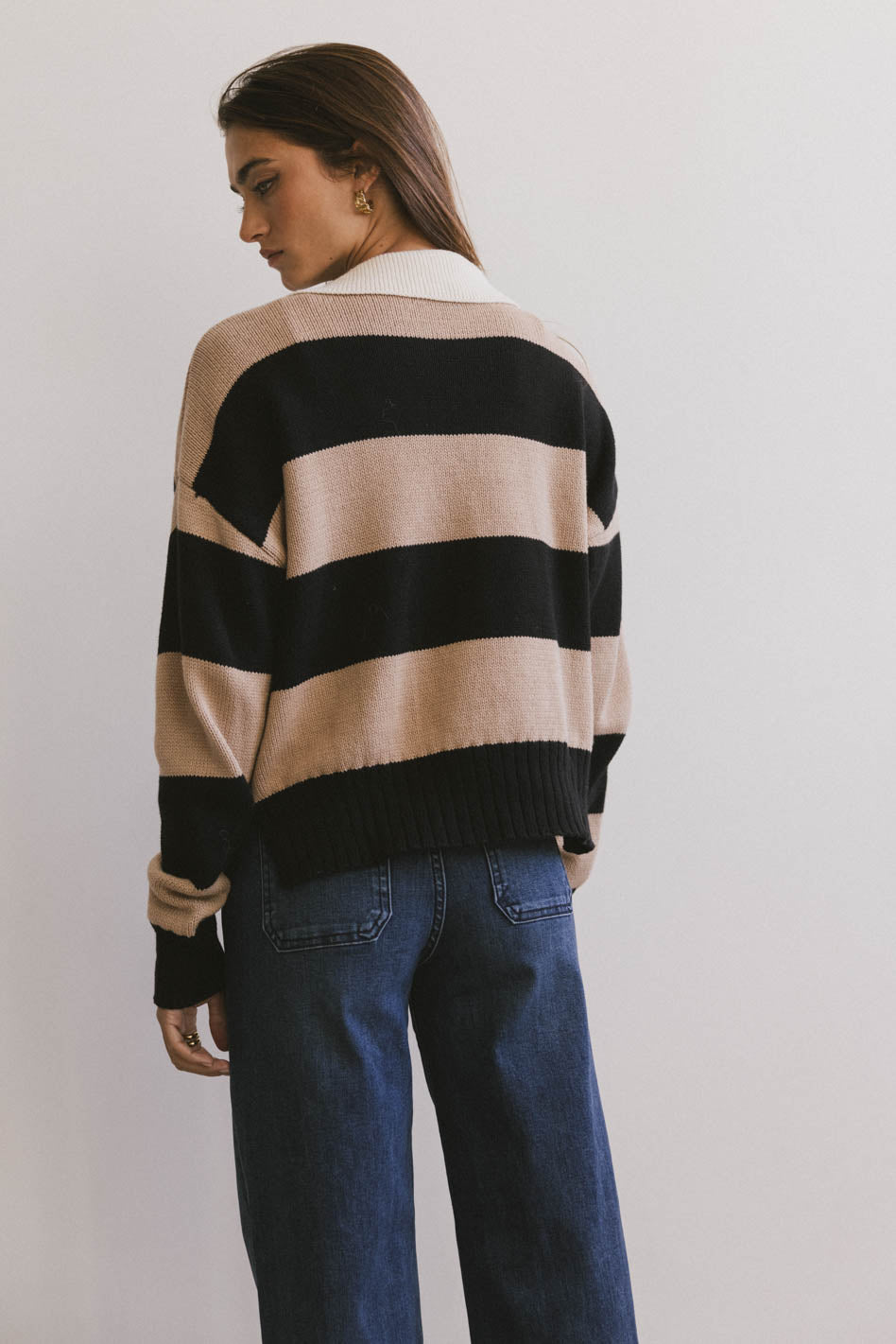 Akari Striped Sweater in Camel - Cozy Knit Pullover for Women | Autumn Winter Fashion | Perfect for Casual Outings & Coffee Dates