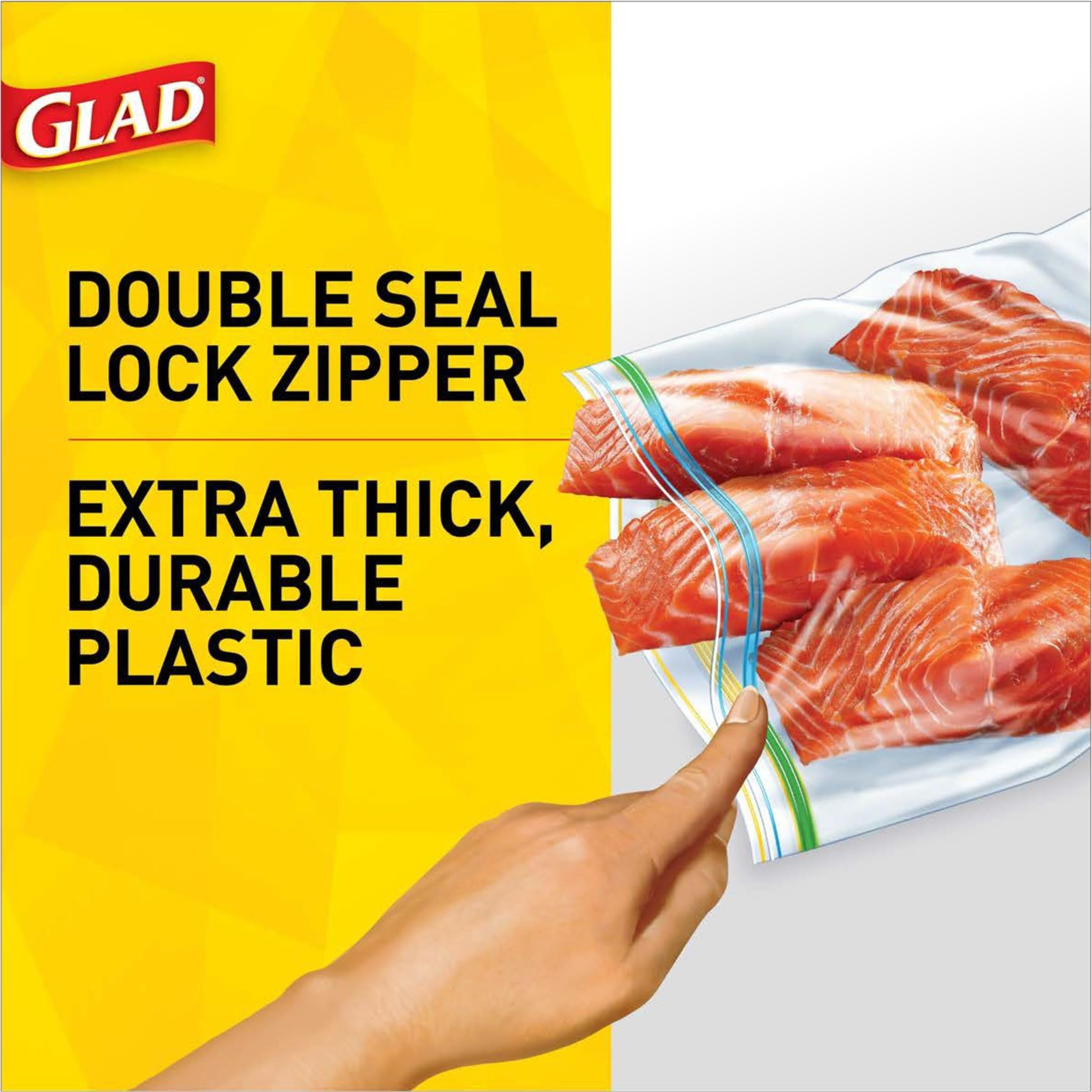 Glad 2-in-1 Food Storage & Freezer Zipper Bags - 46 Quart Size Bags (Pack of 3) - Airtight Seal for Meal Prep, Leftovers & Freezing - Perfect for Home Kitchen, Camping & Office Lunches