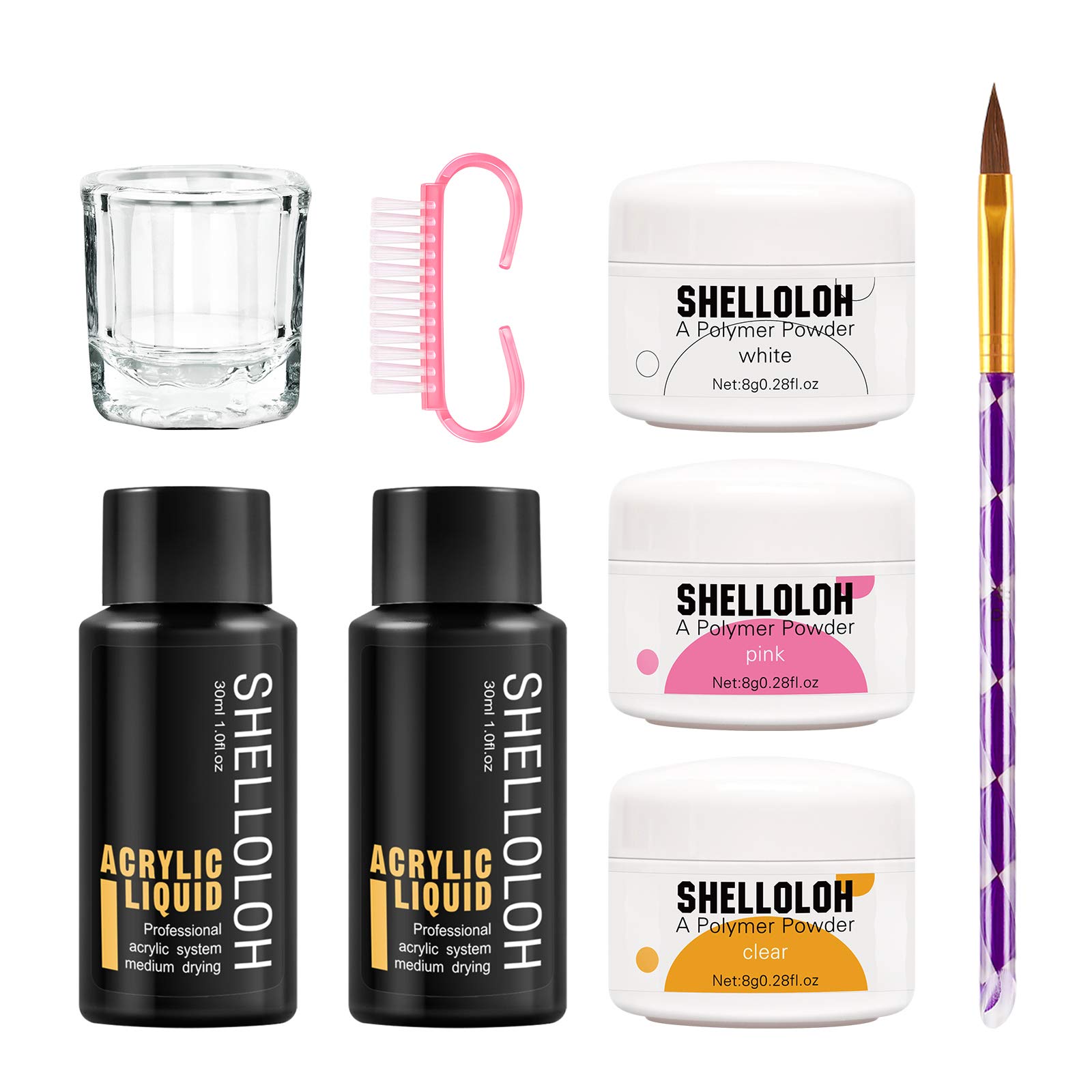 Beginner Acrylic Nail Kit with White Pink Clear Powder & Liquid Set - Professional Nail Brush for DIY Manicures at Home | Perfect for Salon, Nail Art & Gel Extensions