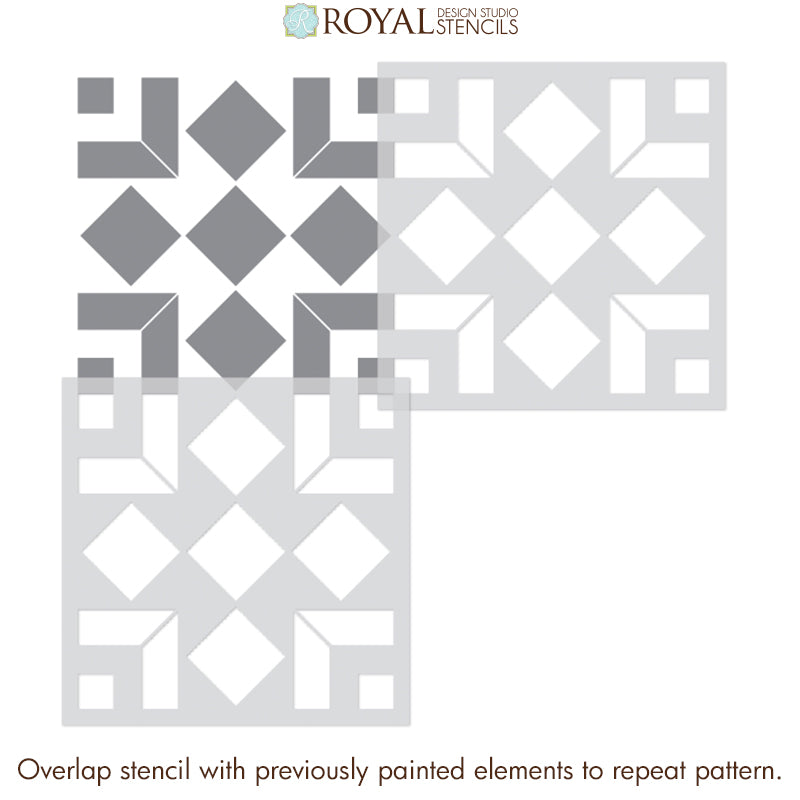 Alonzo Tile Stencil Kit - Reusable DIY Floor & Wall Stenciling Template for Concrete, Wood, Ceramic - Perfect for Home Decor, Bathroom, Kitchen, and Patio Renovation