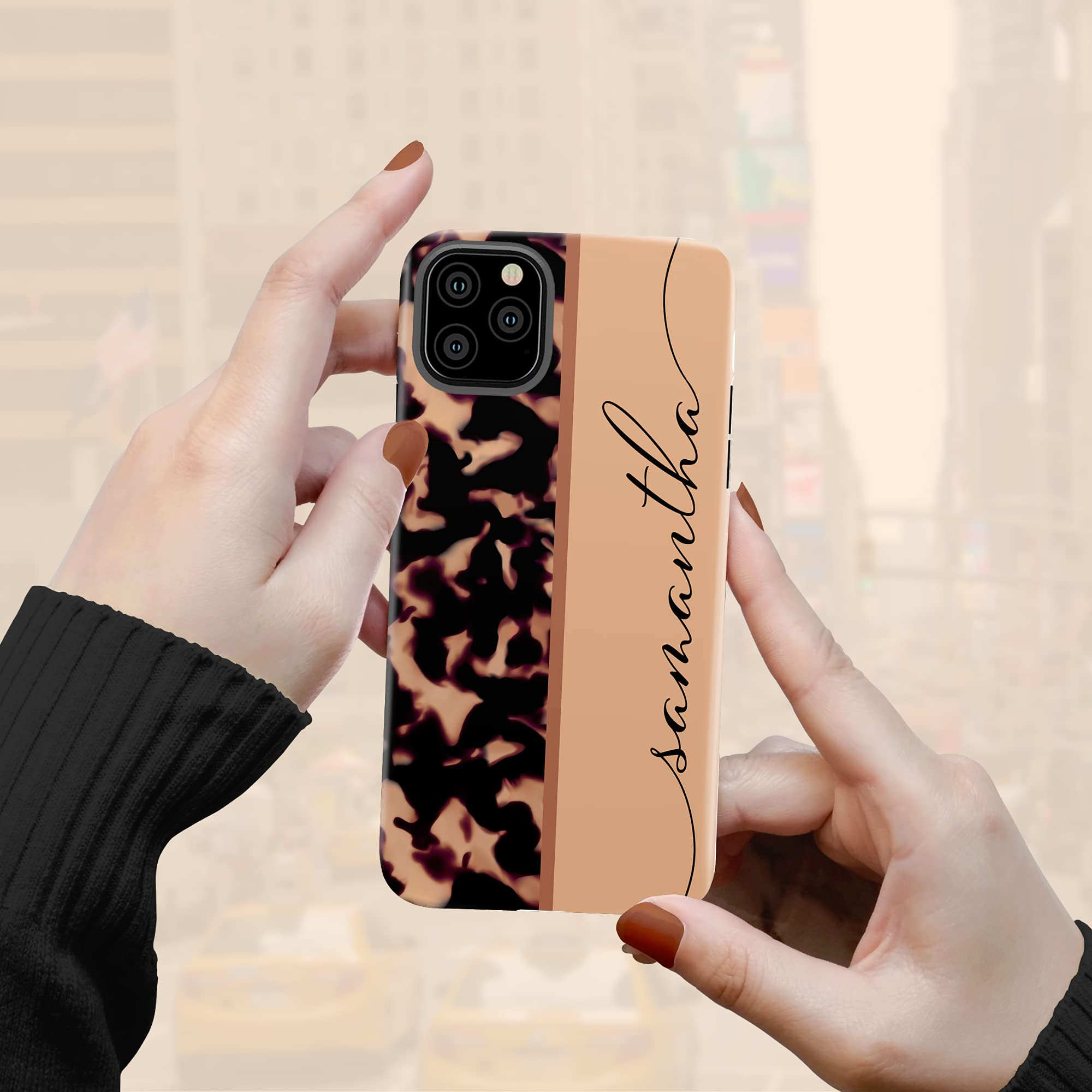 Personalized Tortoiseshell Phone Case with Calligraphy Name - Compatible with iPhone 16 Plus/15 Pro Max/14/13 Mini/12/11/X/XS Max/XR/7/8 Plus - Stylish Protective Cover for Work, Travel & Everyday Use