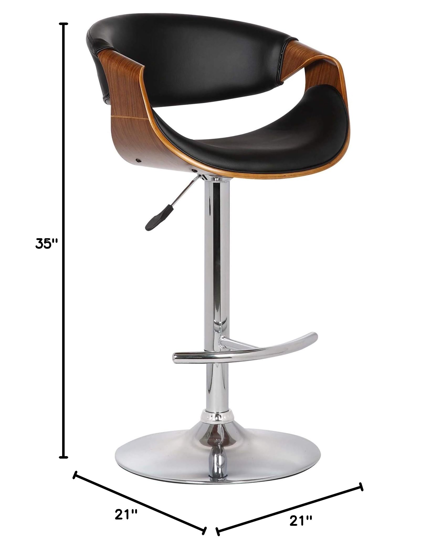 Benjara Adjustable Bucket Seat Barstool with Wooden Support - Black & Brown Bar Stool for Kitchen Island, Breakfast Nook, and Home Bar - Comfortable Counter Height Stool with Footrest