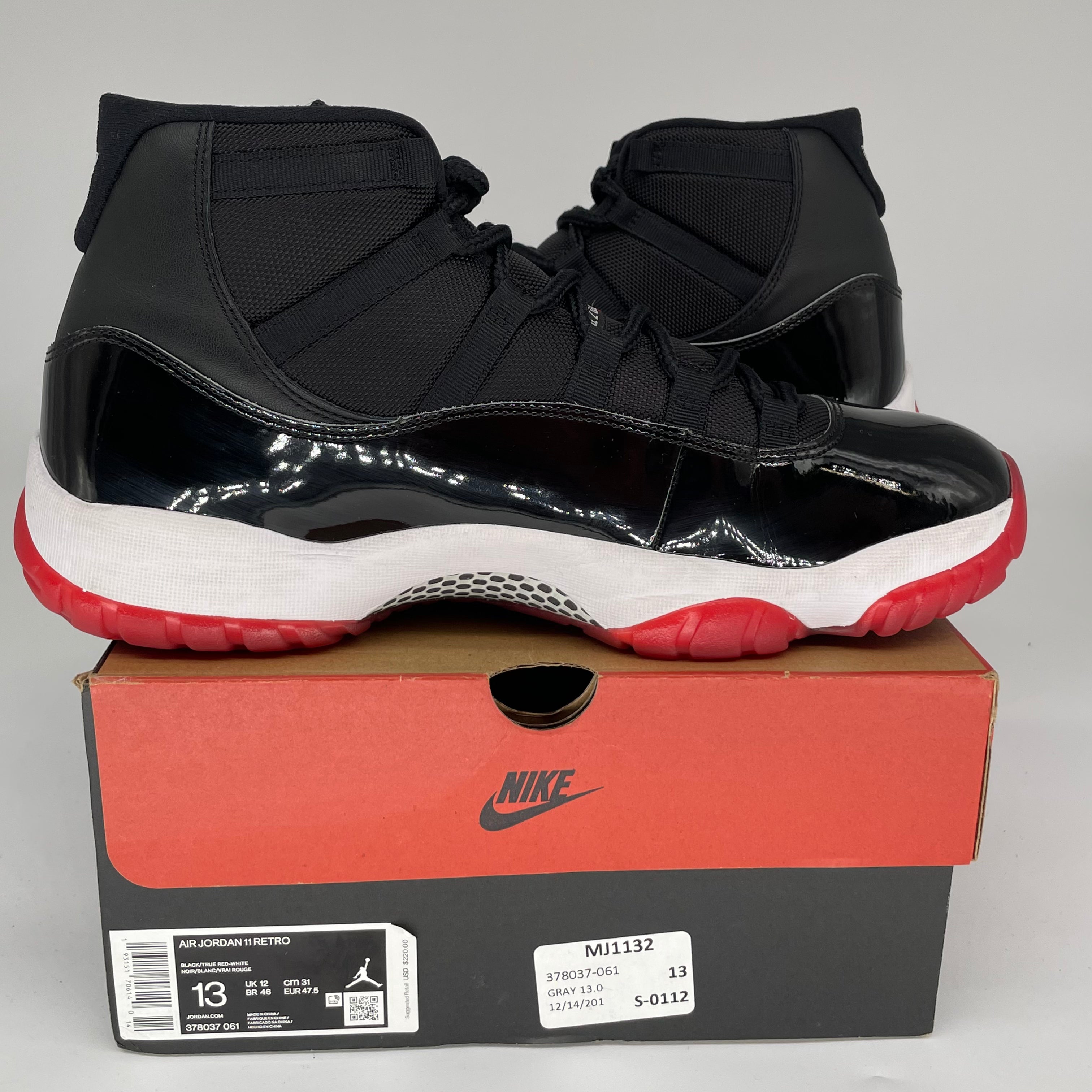 Original Air Jordan 11 Retro 'Bred' Men's Basketball Shoes Size 13 - Black/Red (378037-061) | Perfect for Sneaker Collectors & Court Performance