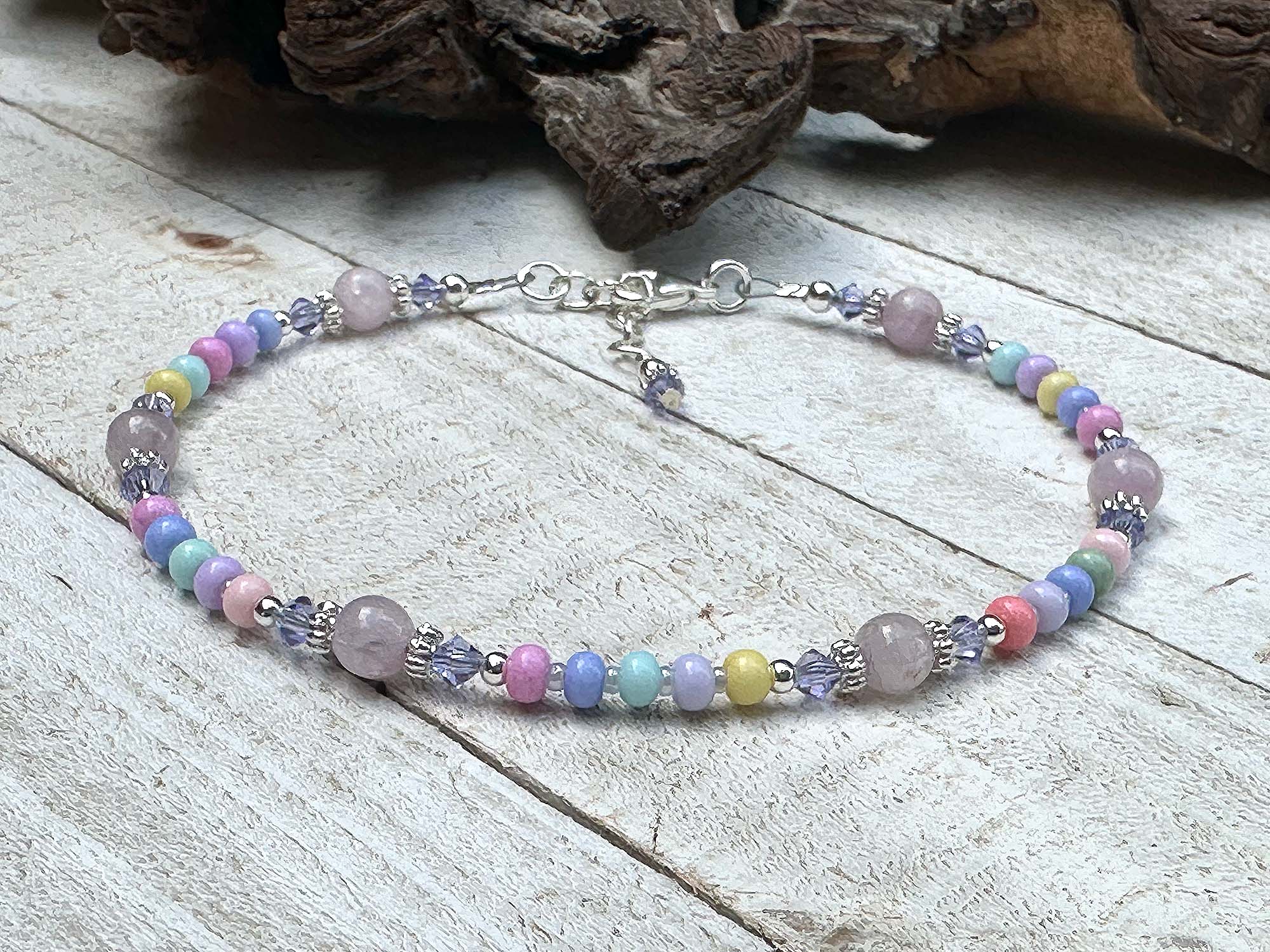 9 Candy Pink Jade Gemstone Beaded Anklet - Elegant Handmade Adjustable Ankle Bracelet for Women, Boho Chic Jewelry Gift for Her - Perfect for Summer, Beach, Yoga & Boho Fashion