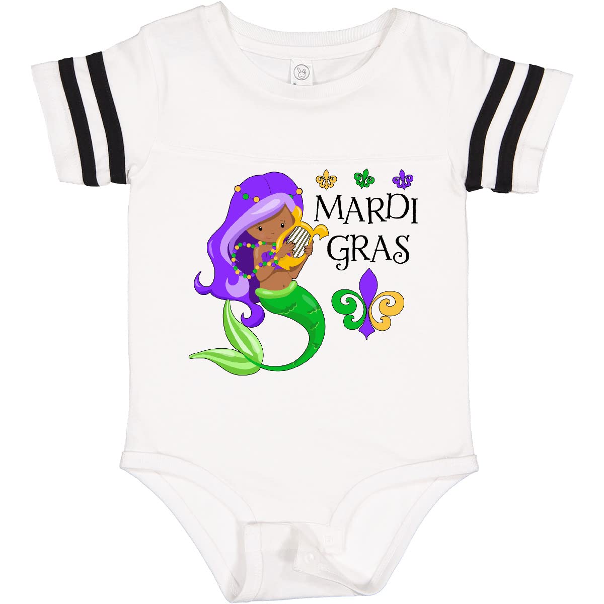 Inktastic Mardi Gras Mermaid with Harp and Beads Baby Bodysuit - Cute Newborn Onesie for Festivals, Parties & Photo Shoots