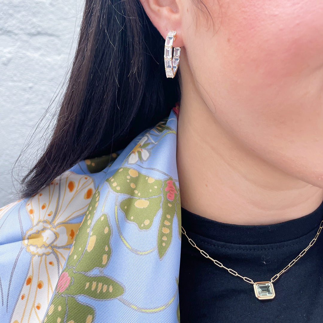 Exquisite 18K Gold Emerald Cut Prasiolite Pendant Necklace | Elegant Green Gemstone Jewelry for Women | Perfect for Weddings, Parties & Special Occasions