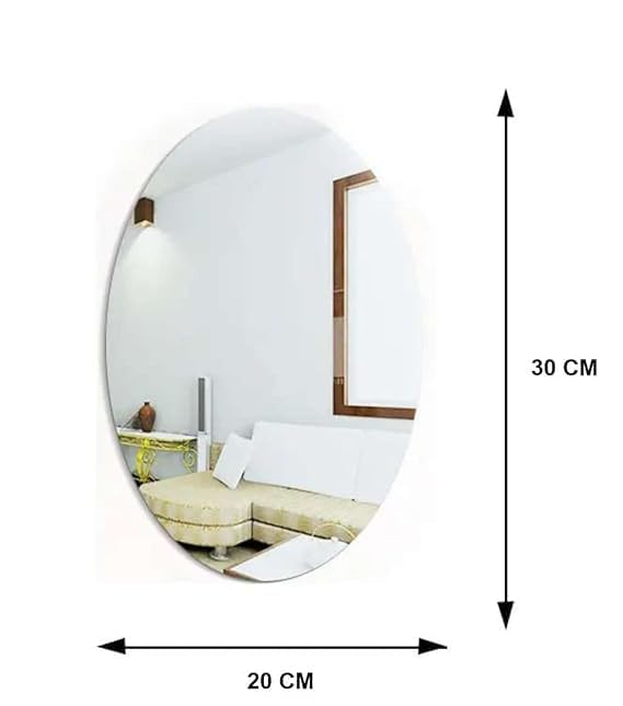 HUBTURE Oval Adhesive Wall Mirror Stickers - 20 x 30 cm Unbreakable Plastic Mirror Decals for Bathroom, Bedroom & Living Room - 2 Pack - Perfect for Home Decor, Vanity Makeup & Space Enhancement