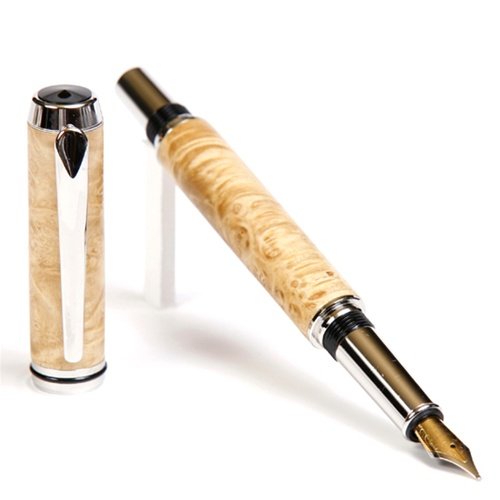 Lanier Baron Fountain Pen - Rhodium Plated - Box Elder Wood - Premium Writing Instrument for Business & Calligraphy