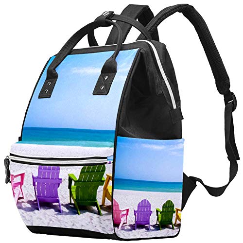 LORVIES Summer Beach Colorful Folding Chairs & Large Capacity Multi-Function Diaper Backpack - Waterproof Travel Backpack for Beach, Park, Camping and Outdoor Activities
