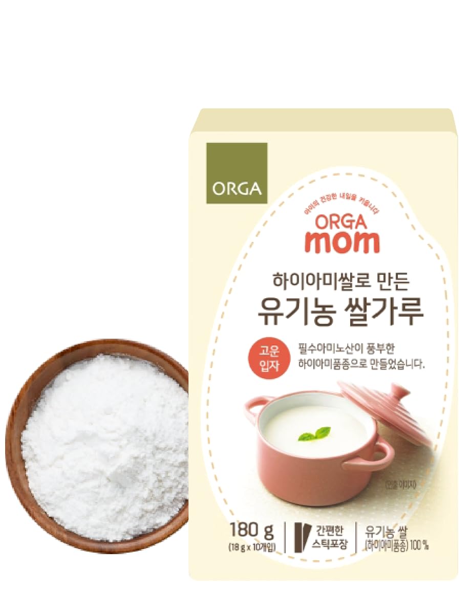 Organic OrgaMom Hiami Rice Powder 18g (10 Pack) - Gluten-Free, Vegan, Non-GMO Rice Powder for Baking, Cooking & Baby Food