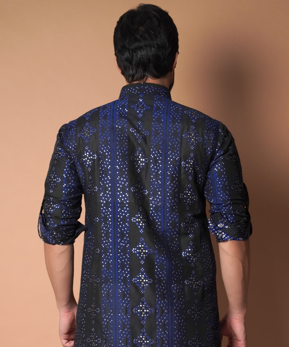 Jugnoo Black & Navy Blue Cotton Jacquard Fabric - Premium Quality for Upholstery, Curtains, and Home Decor Projects