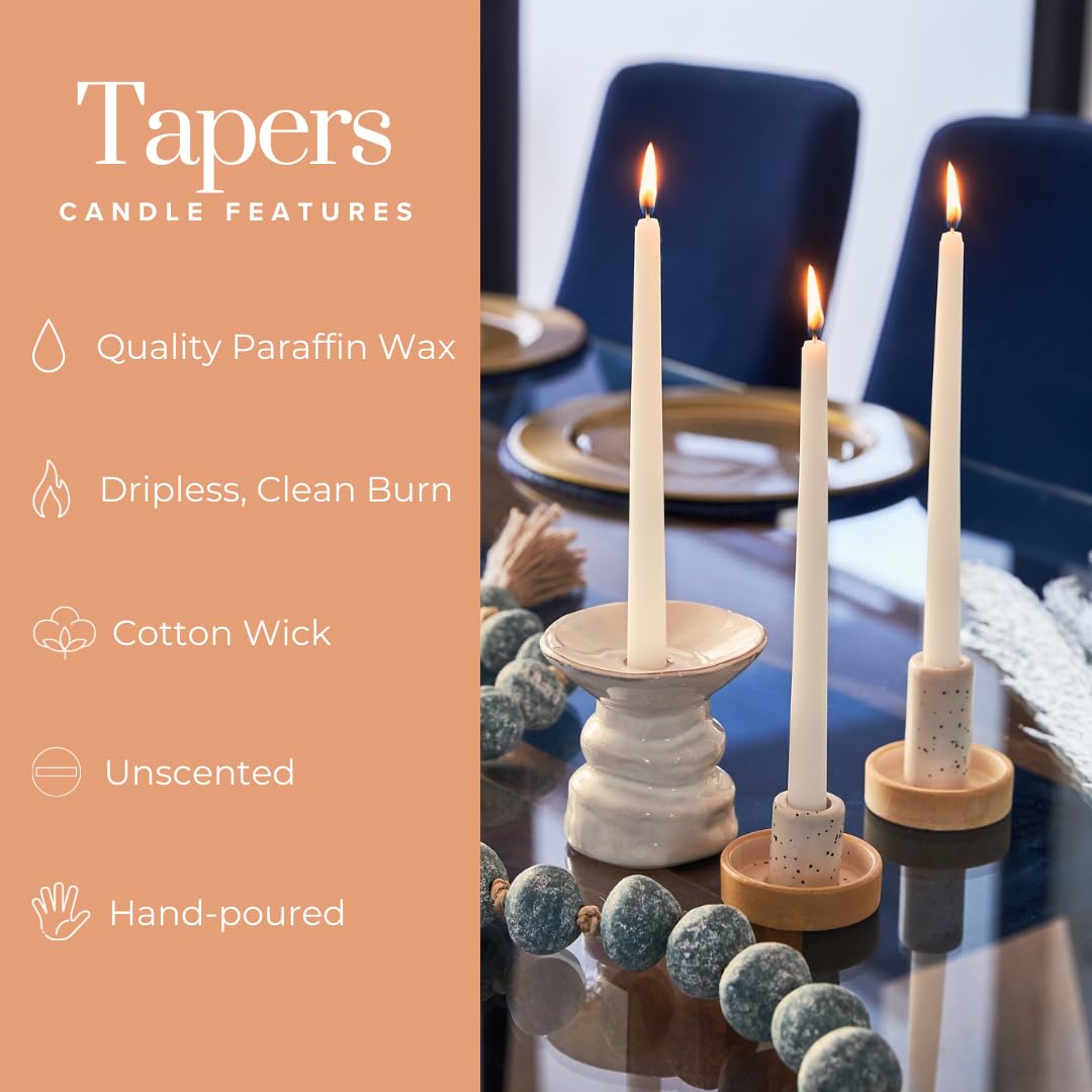 12 Inch Ivory Taper Candles - Set of 30 Dripless Candlesticks for Dining & Decor
