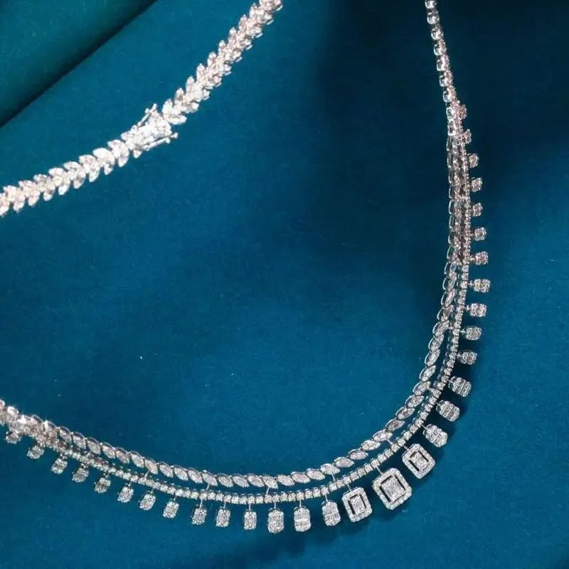 18K White Gold Diamond Necklace for Women - 10ct Natural Sparkling Diamonds, Elegant Luxury Wedding & Engagement Jewelry - Perfect for Anniversary Gifts, Bridal Party & Special Occasions