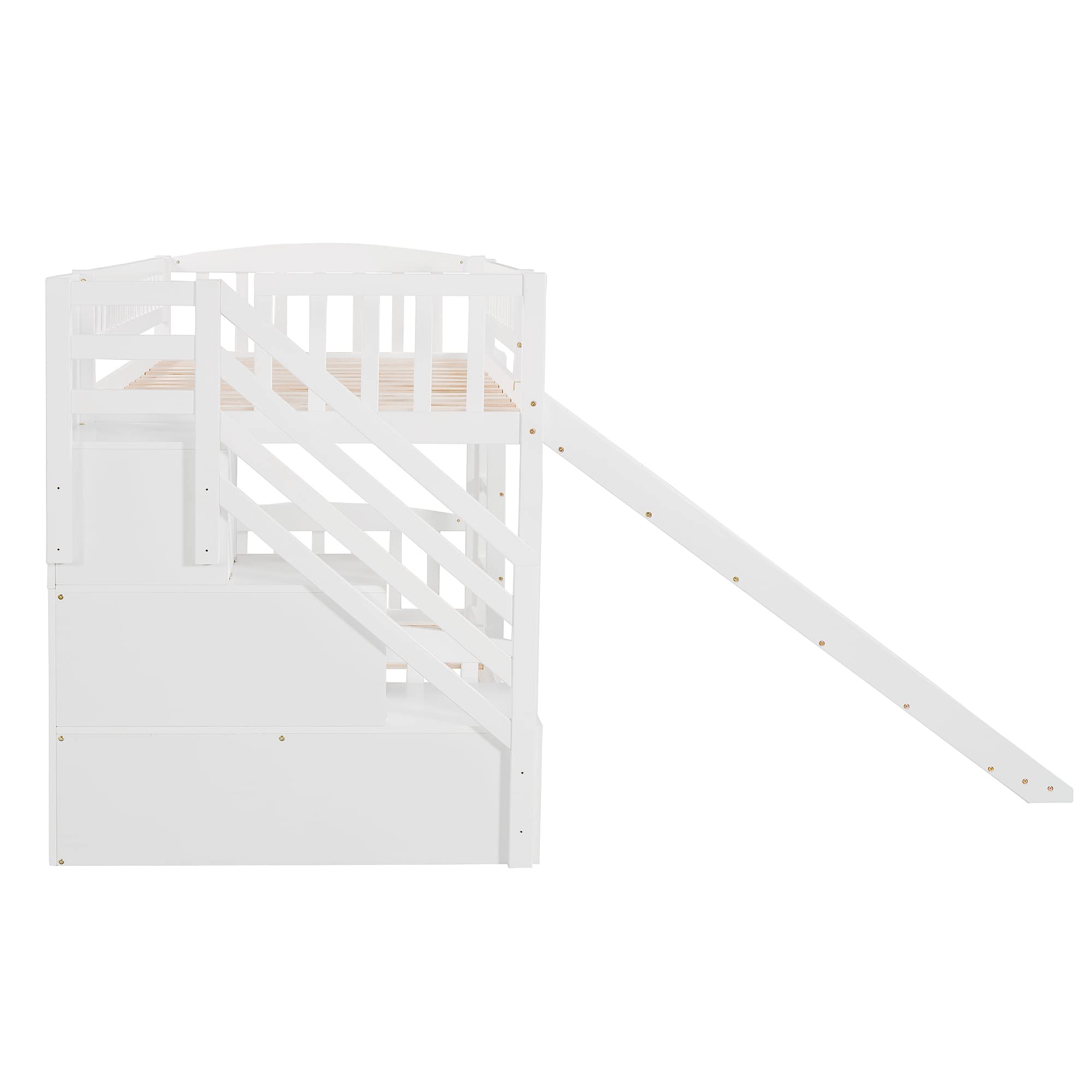 Twin Over Twin Bunk Bed with Storage Drawers & Staircase - Sturdy Wooden Loft Bed for Kids with Safety Guardrails - No Box Spring Needed, White - Perfect for Small Bedrooms, Shared Kids' Rooms & Space-Saving Solutions