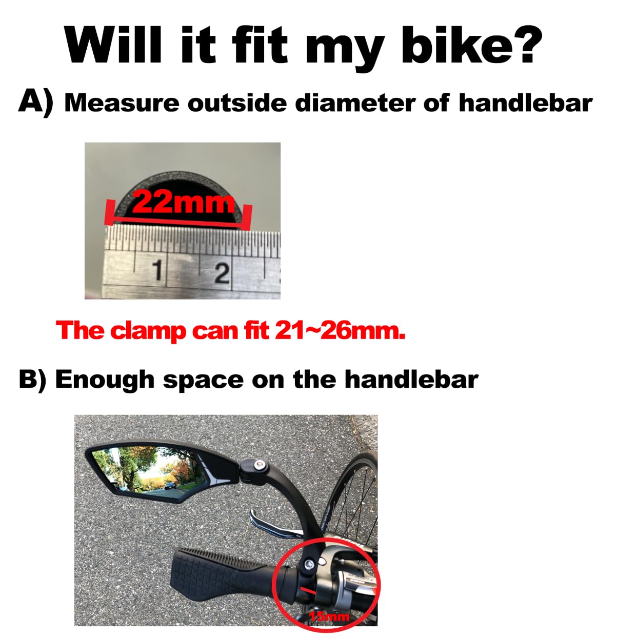 Hafny HF-MR095 HD Blast-Resistant Bike Mirror - Adjustable Rotatable Handlebar Rearview Mirror with Crystal Clear Glass for Safe Cycling | Perfect for Road Bikes, Mountain Bikes & Commuting