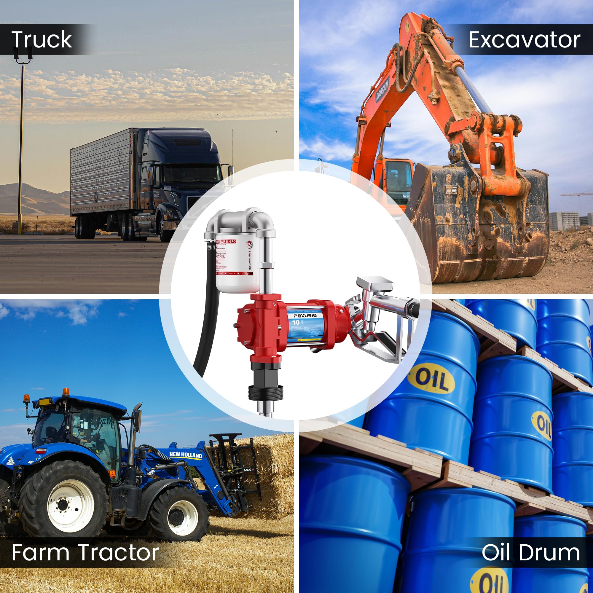 12V Heavy Duty Fuel Transfer Pump - 10GPM Gasoline/Diesel/Kerosene/Biodiesel Pump with Hose & Nozzle - Cast Iron Construction for Trucks, Boats, Farm Equipment & Emergency Fuel Transfer