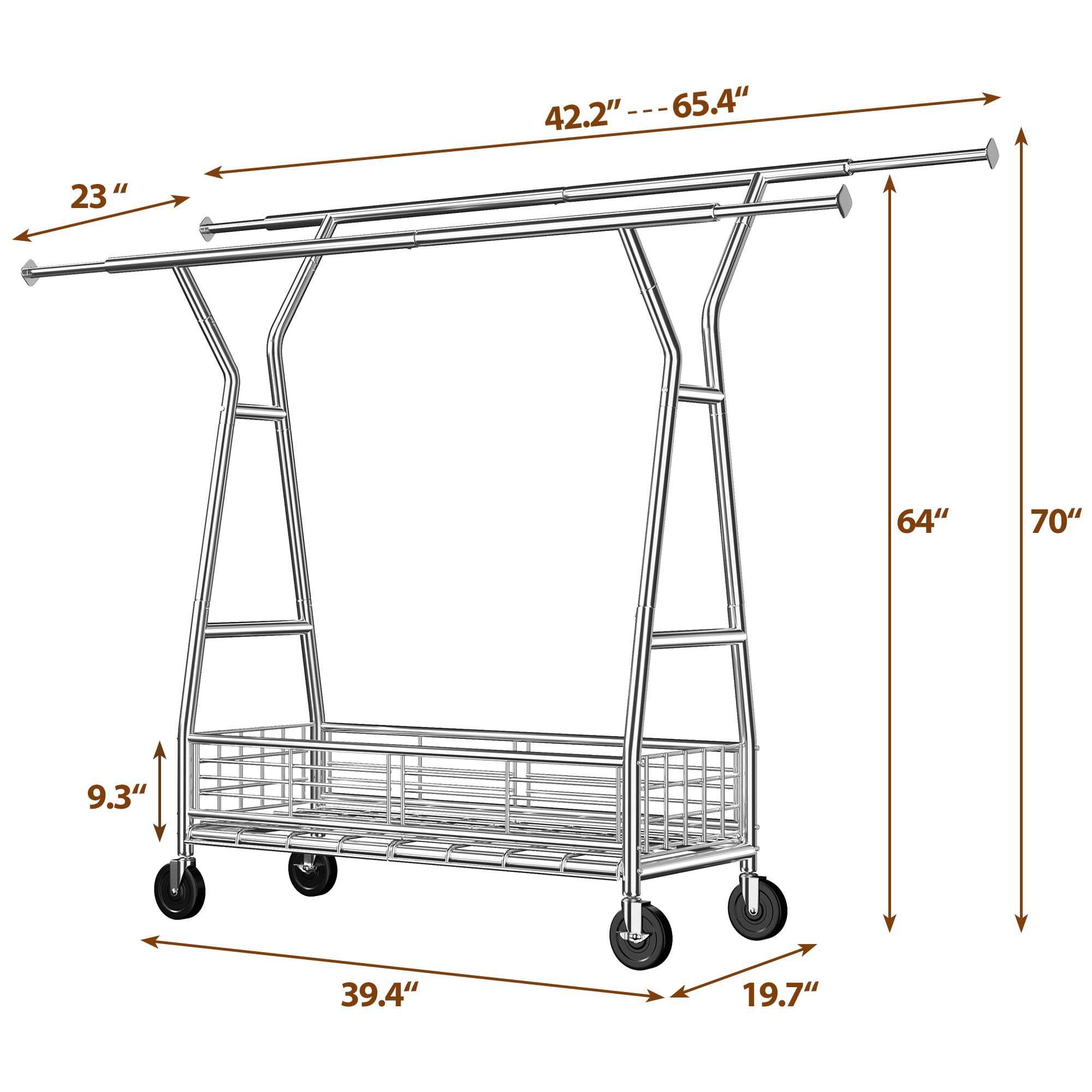 Raybee Heavy Duty Clothes Rack - 600LBS Capacity Commercial Garment Rack with Sturdy Wheels, Adjustable Shelves & Double Rods | Portable Clothing Rack for Retail Stores, Boutiques, Home Closet Organization & Laundry Room Storage