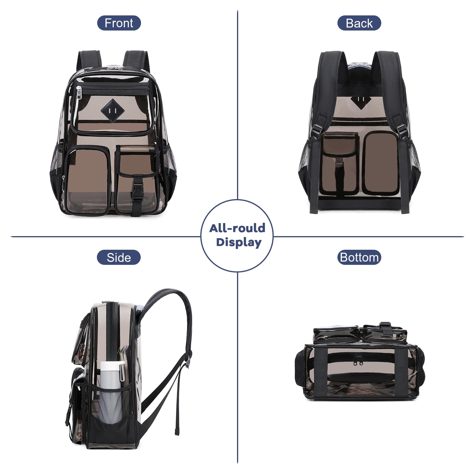 Clear PVC Backpack for School - Heavy Duty Transparent Bookbag for Girls & Teens, Stadium Approved See-Through Backpack - Perfect for School, Travel, and Security Checkpoints
