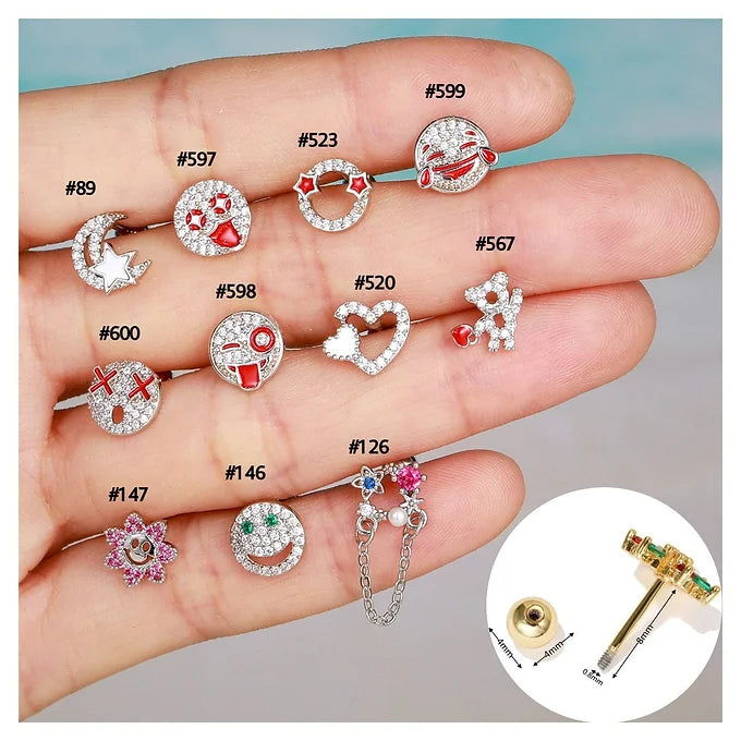 20G Rose Gold Cute Emoji Helix Stud Earrings for Women | Trendy Cartoon Face Jewelry for Helix, Tragus & Lobe Piercing | Perfect Gift for Teens & Best Friends (EGD0597) | Everyday Wear, Parties & Special Occasions
