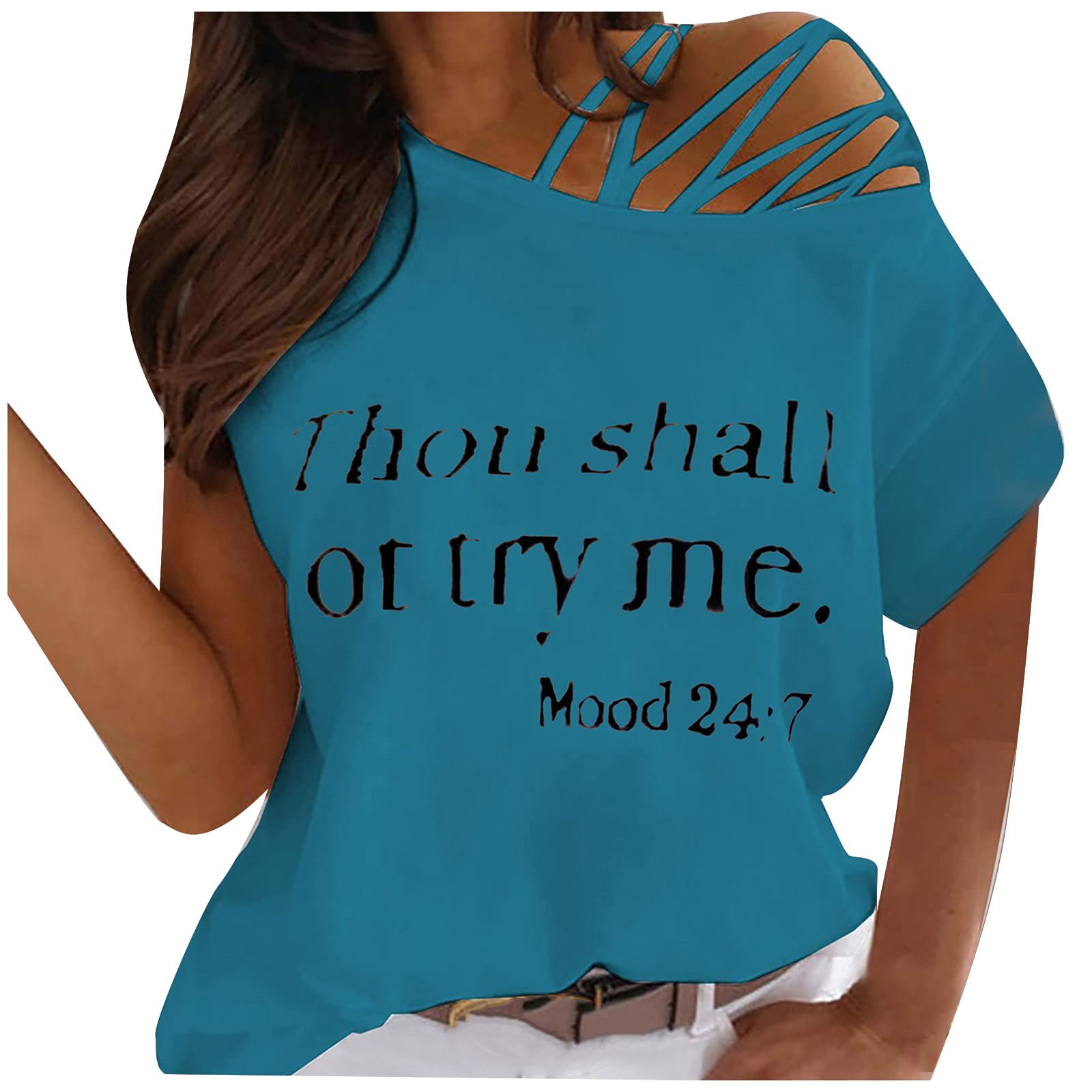 Women's Casual Summer Off Shoulder Strappy T-Shirt - Short Sleeve Blouse for Beach, Vacation & Date Night Outfits