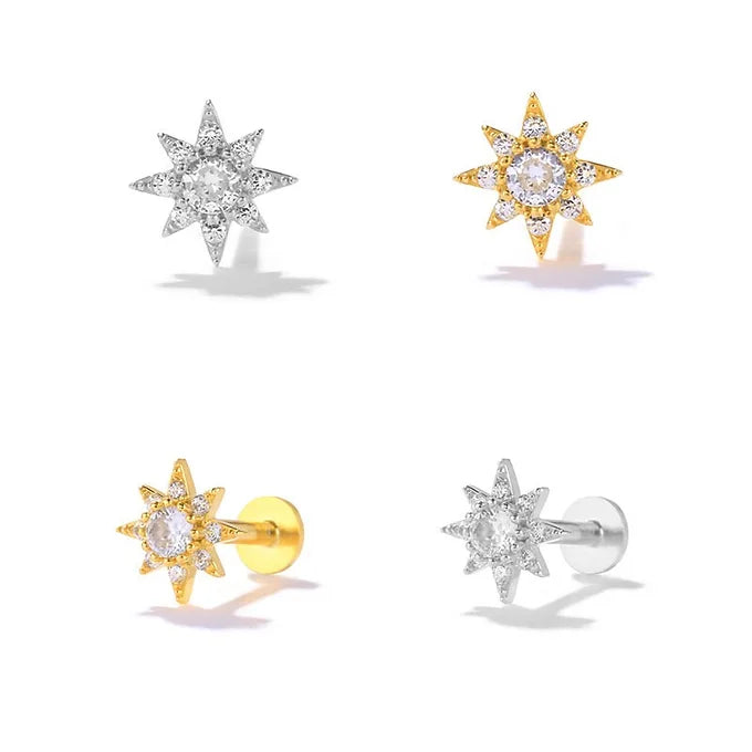 16G Sterling Silver Flat Back Earrings - Celestial Stud Earrings for Women | HC008 | Perfect for Daily Wear, Parties & Gifts