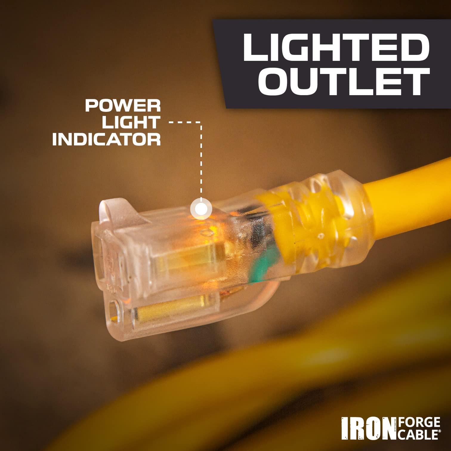 2 Pack 100ft Heavy Duty Outdoor Extension Cord - 12/3 SJTW Yellow Lighted Cable with 3-Prong Grounded Plug, 15 AMP - Perfect for Garden Tools, Power Tools, Christmas Lights & Outdoor Appliances