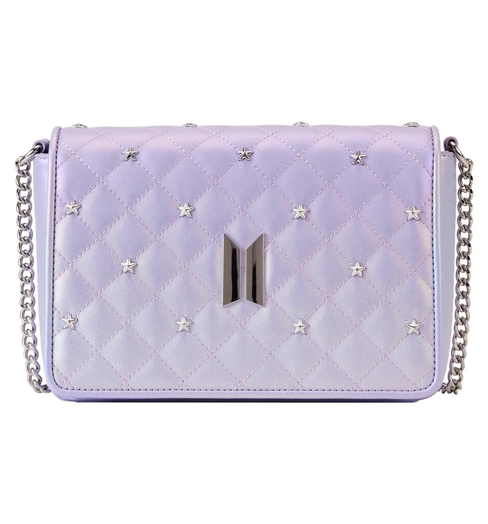 Loungefly BTS Logo Iridescent Purple Faux Leather Crossbody Bag | K-Pop Merchandise & BTS Accessories | Perfect for Concerts, Travel & Everyday Use