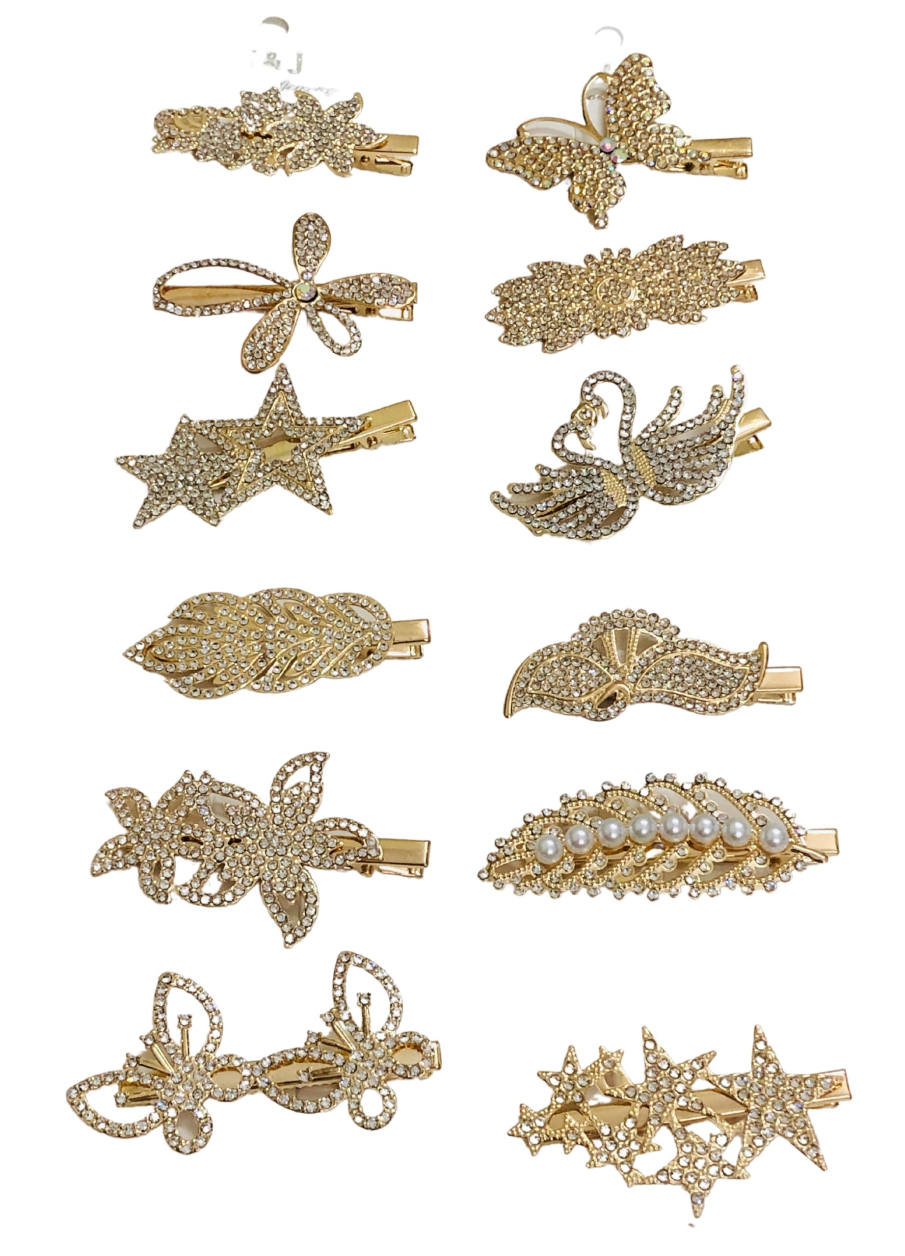 Samyak 12-Piece Studded Hair Pins Set - Stylish Floral Metal Stone Hair Clips for Women & Girls | Multi-Design Hair Accessories for Parties, Weddings & Everyday Use